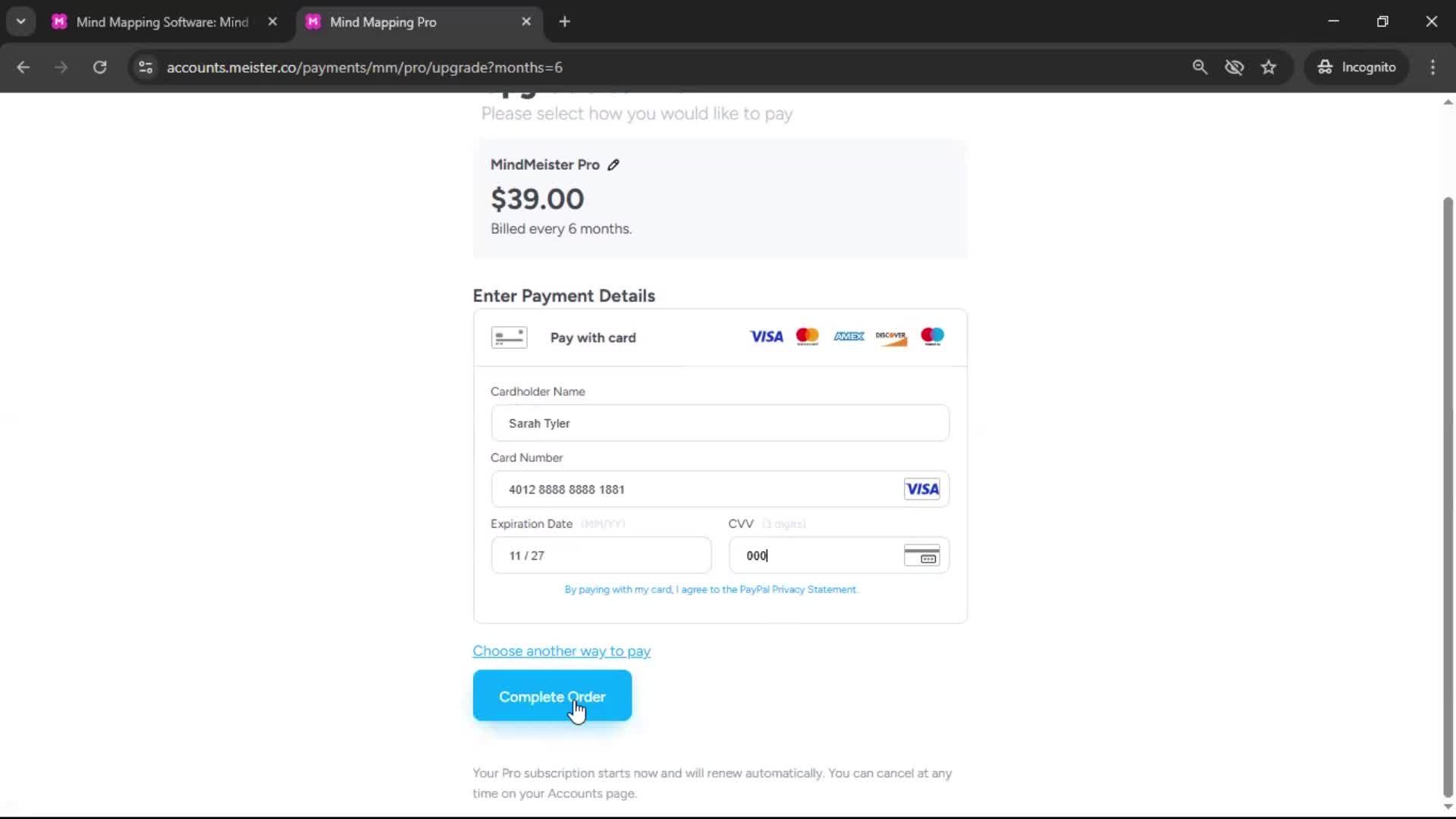 Upgrading your account screenshot