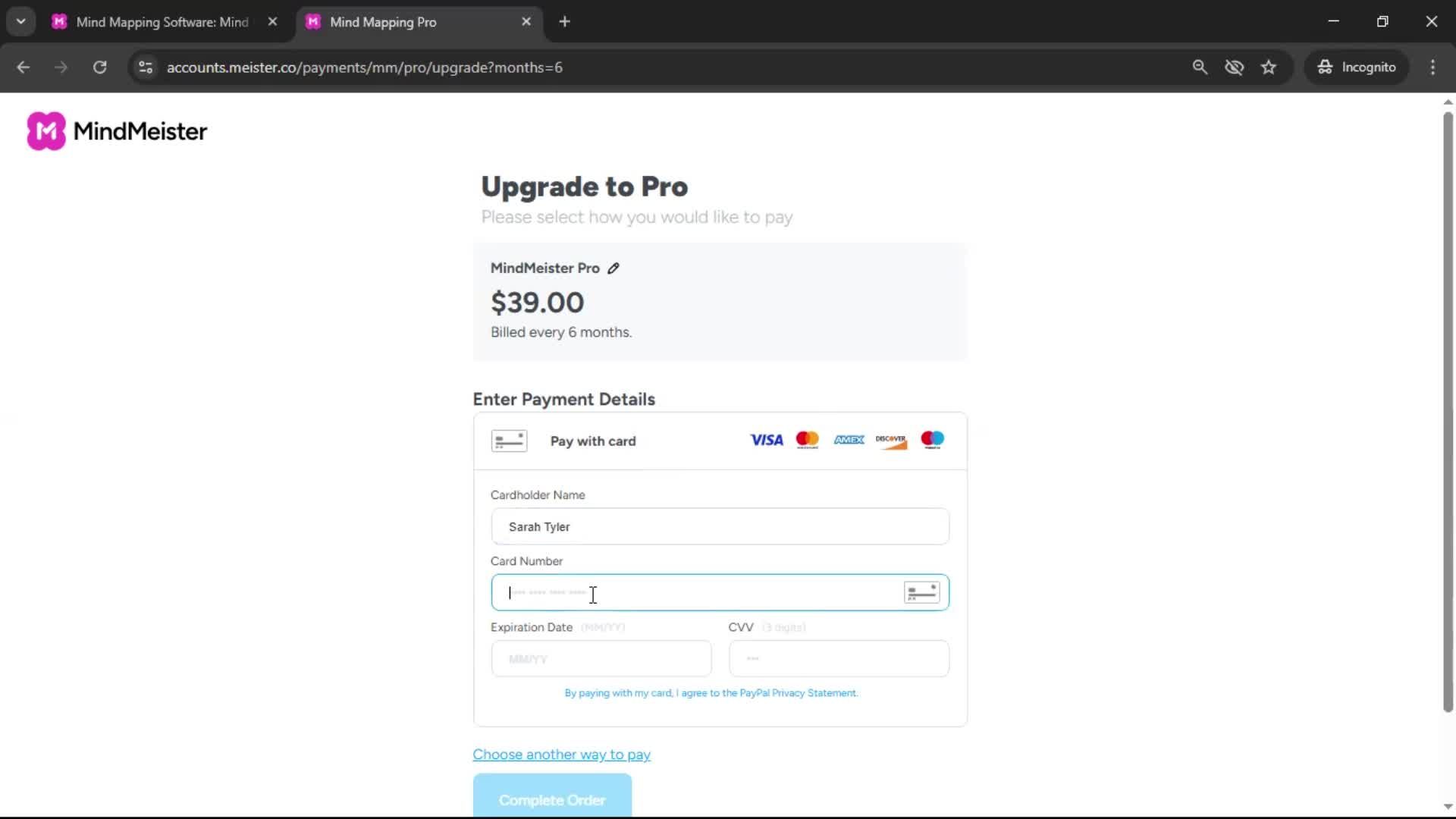 Upgrading your account screenshot