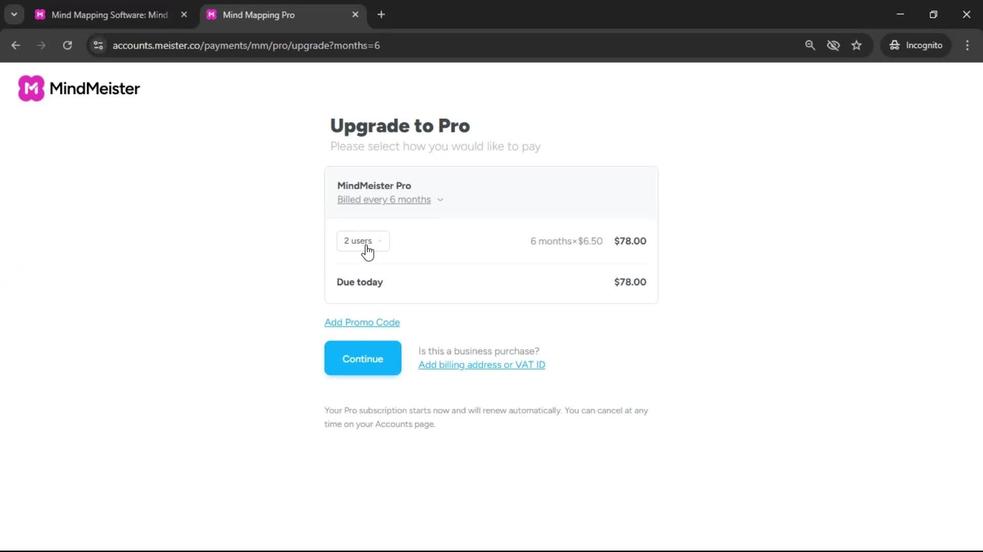 Upgrading your account screenshot