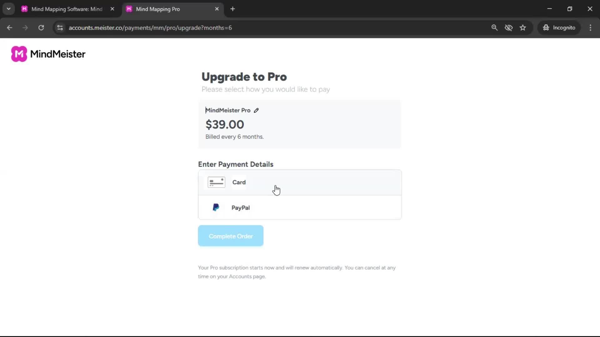 Upgrading your account screenshot