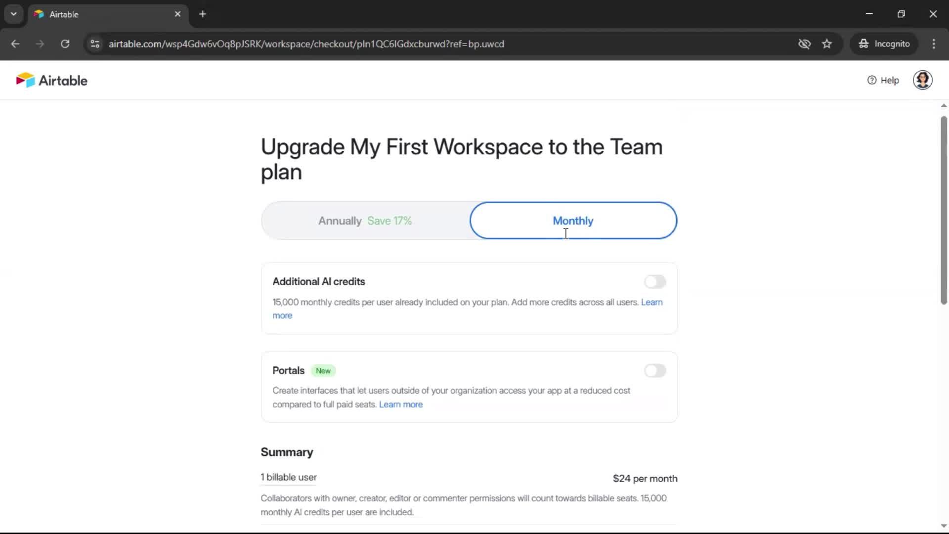Upgrading your account screenshot