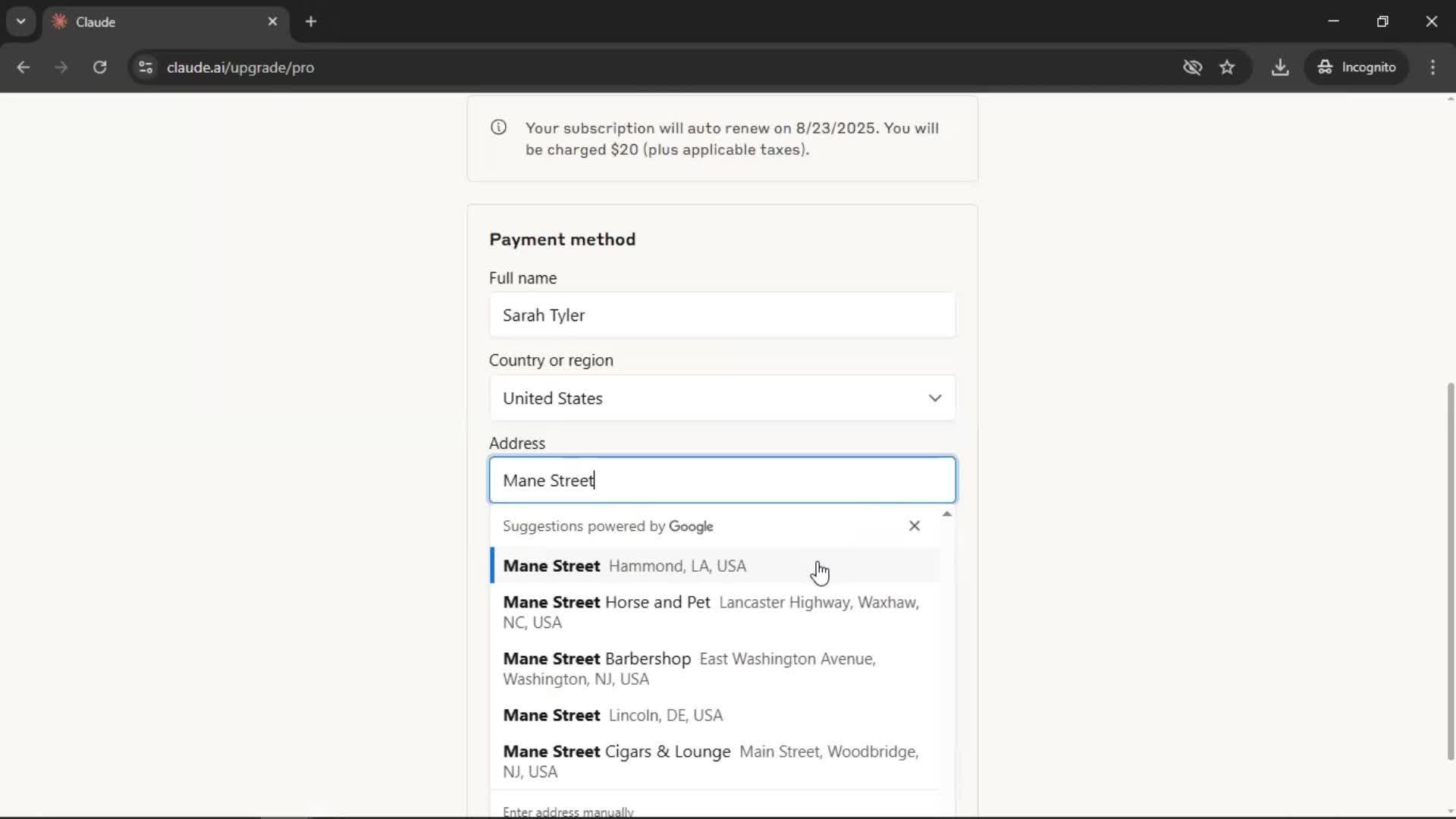 Upgrading your account screenshot