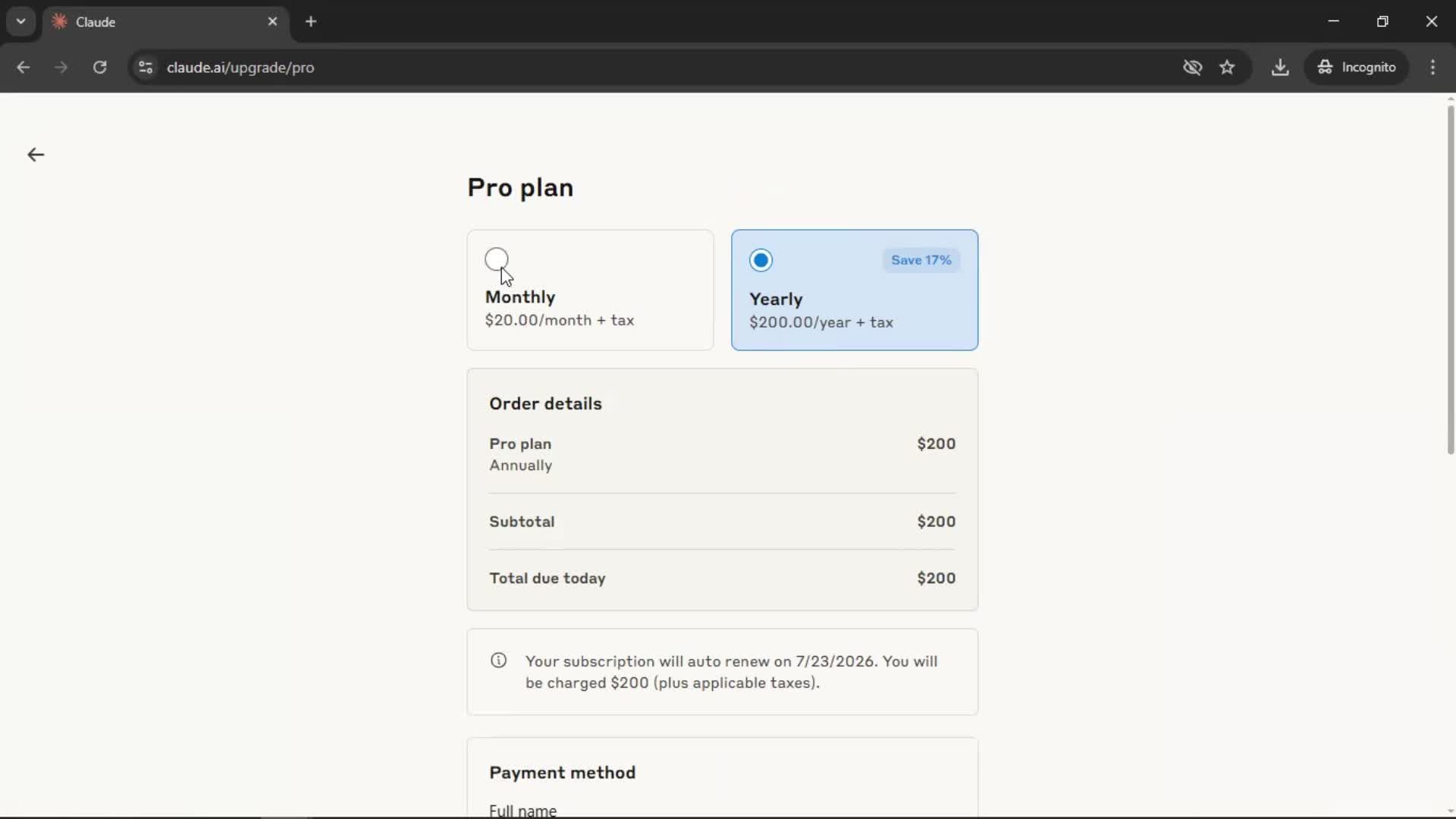 Upgrading your account screenshot