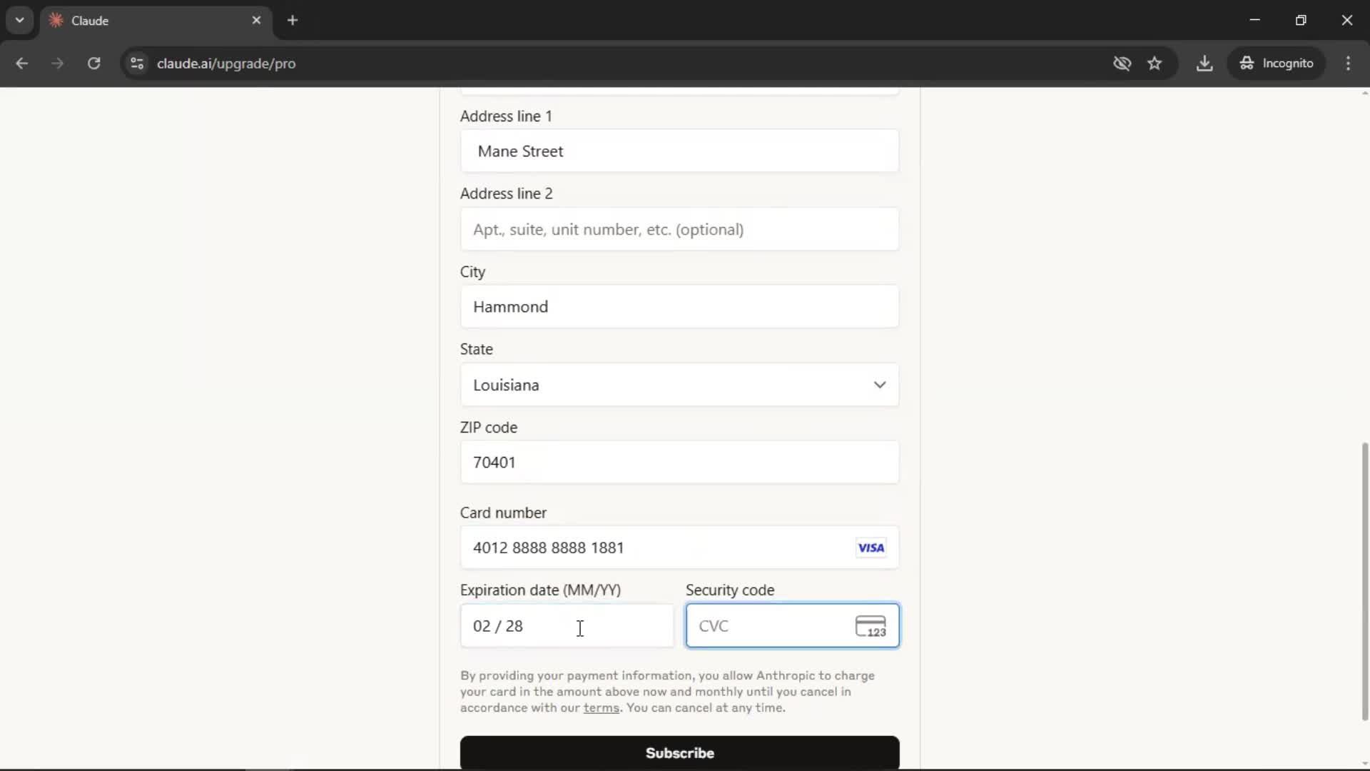 Upgrading your account screenshot
