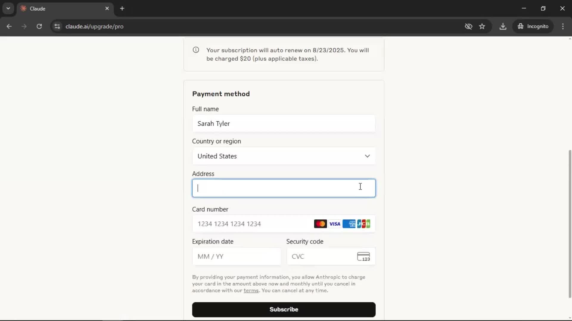 Upgrading your account screenshot