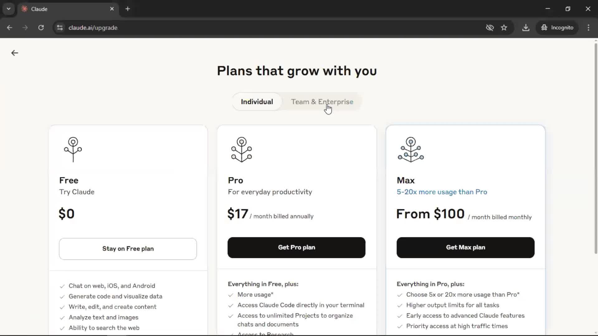 Upgrading your account screenshot