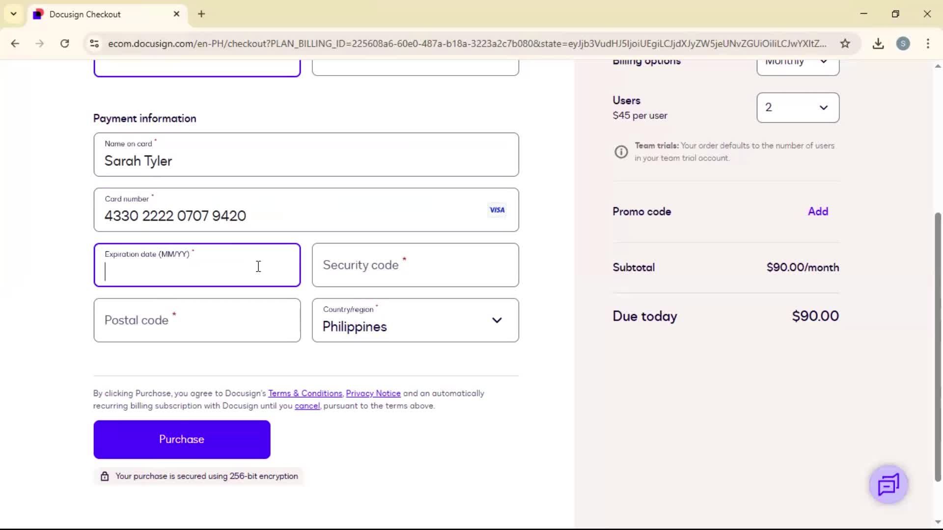 Upgrading your account screenshot