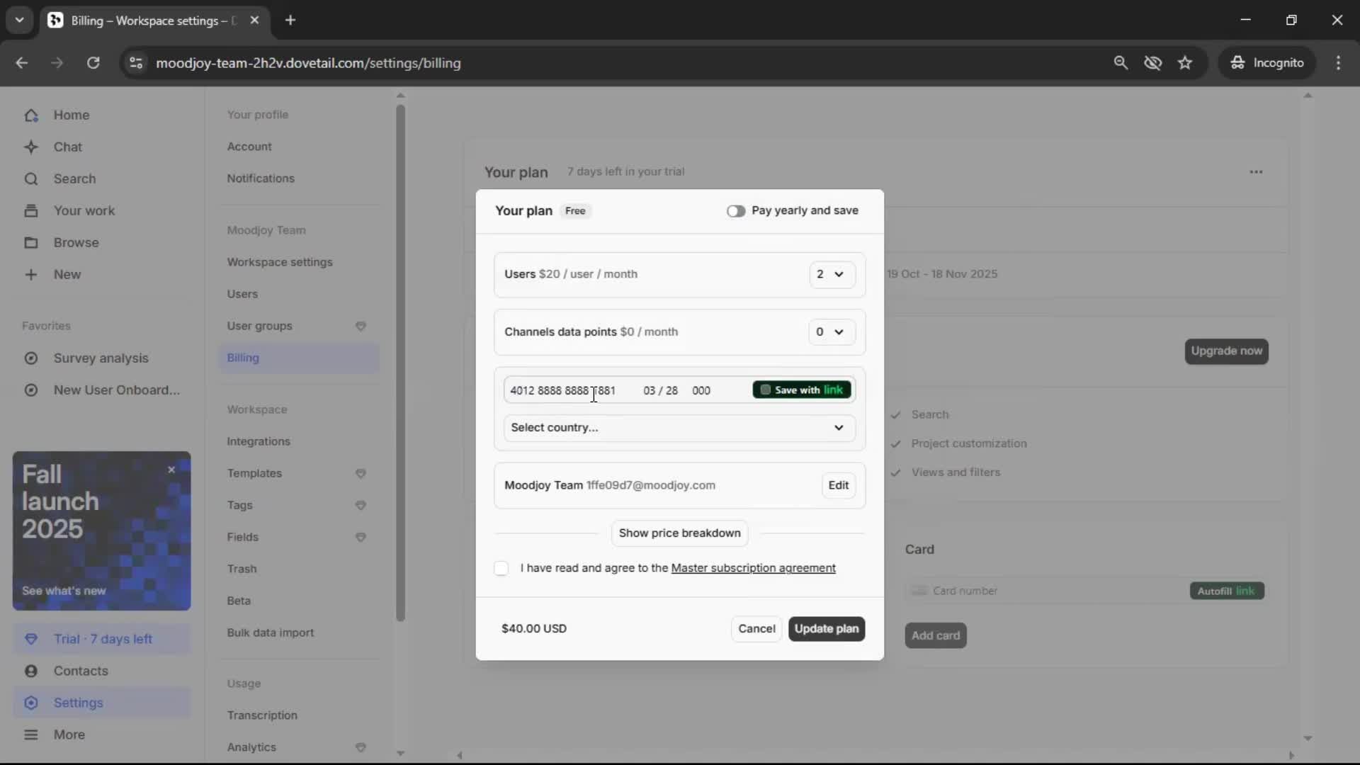 Upgrading your account screenshot