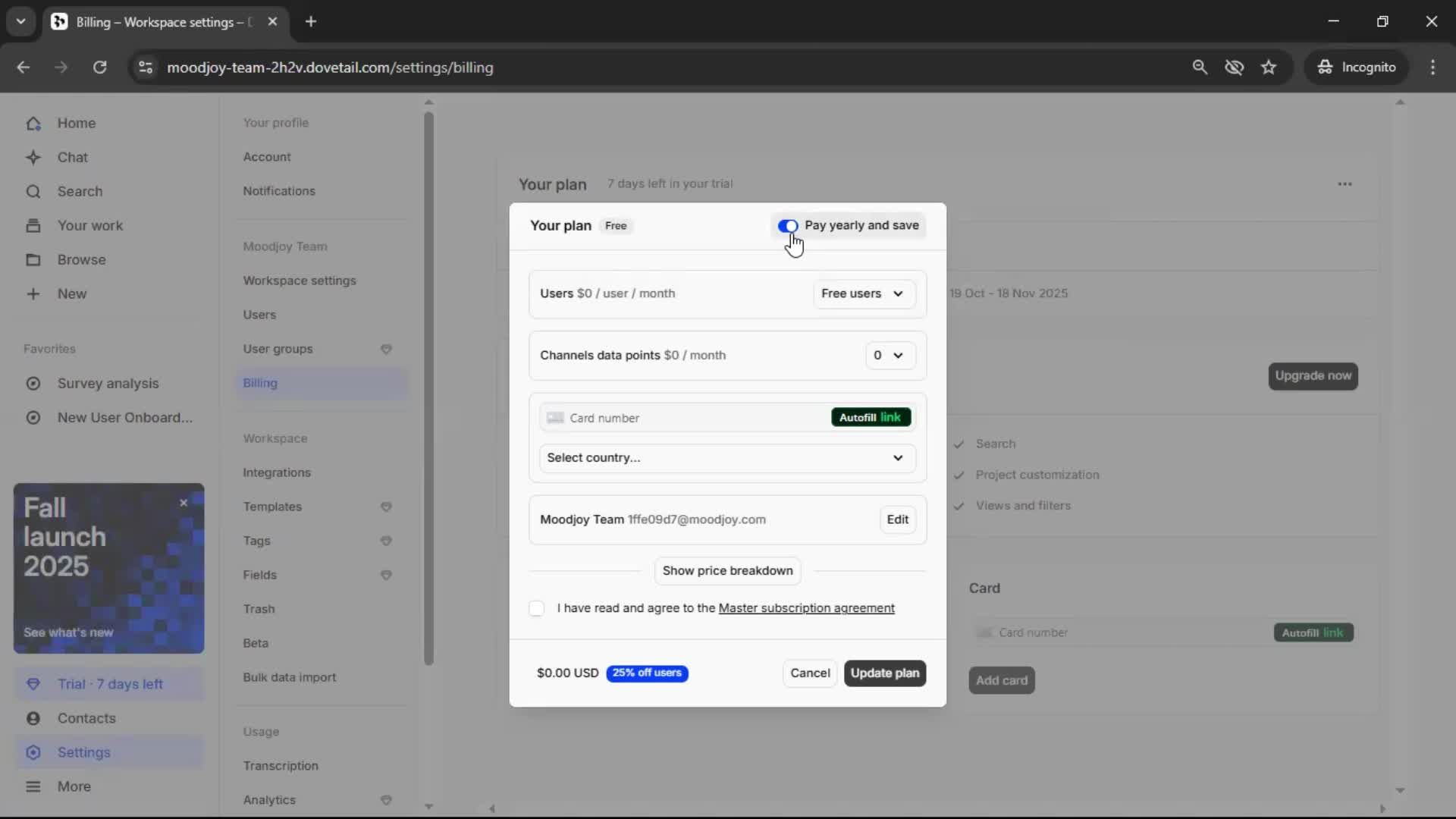 Upgrading your account on Dovetail video thumbnail
