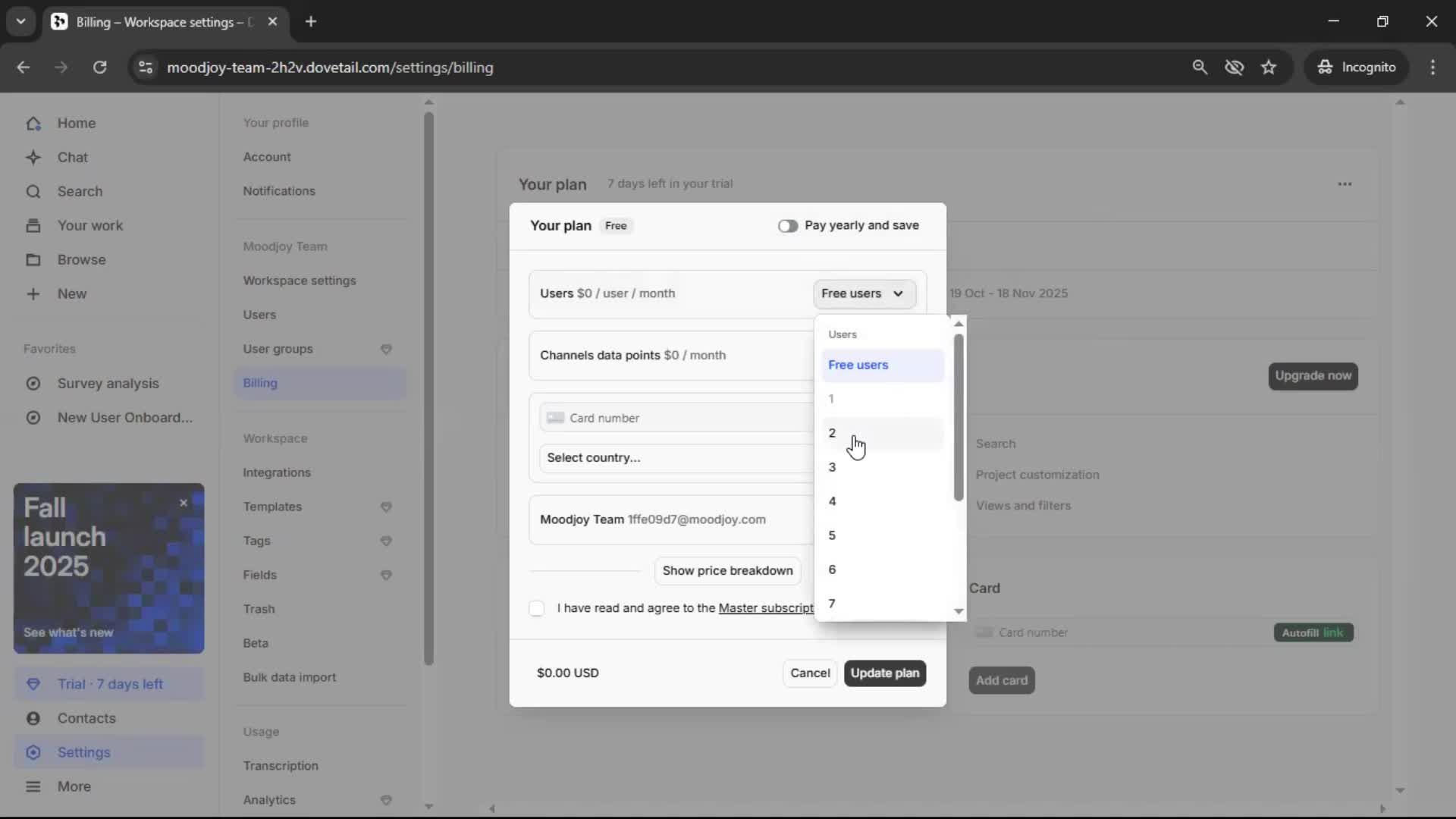Upgrading your account screenshot