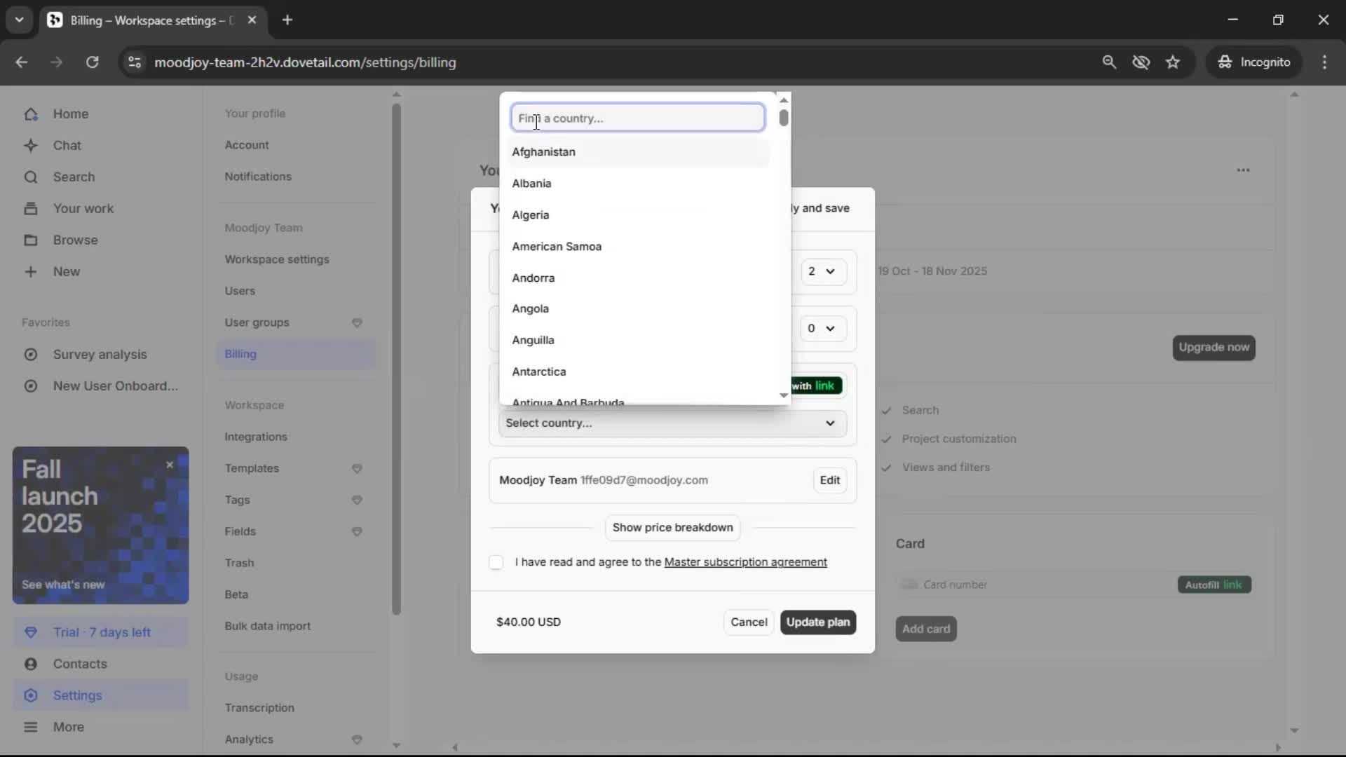 Upgrading your account screenshot