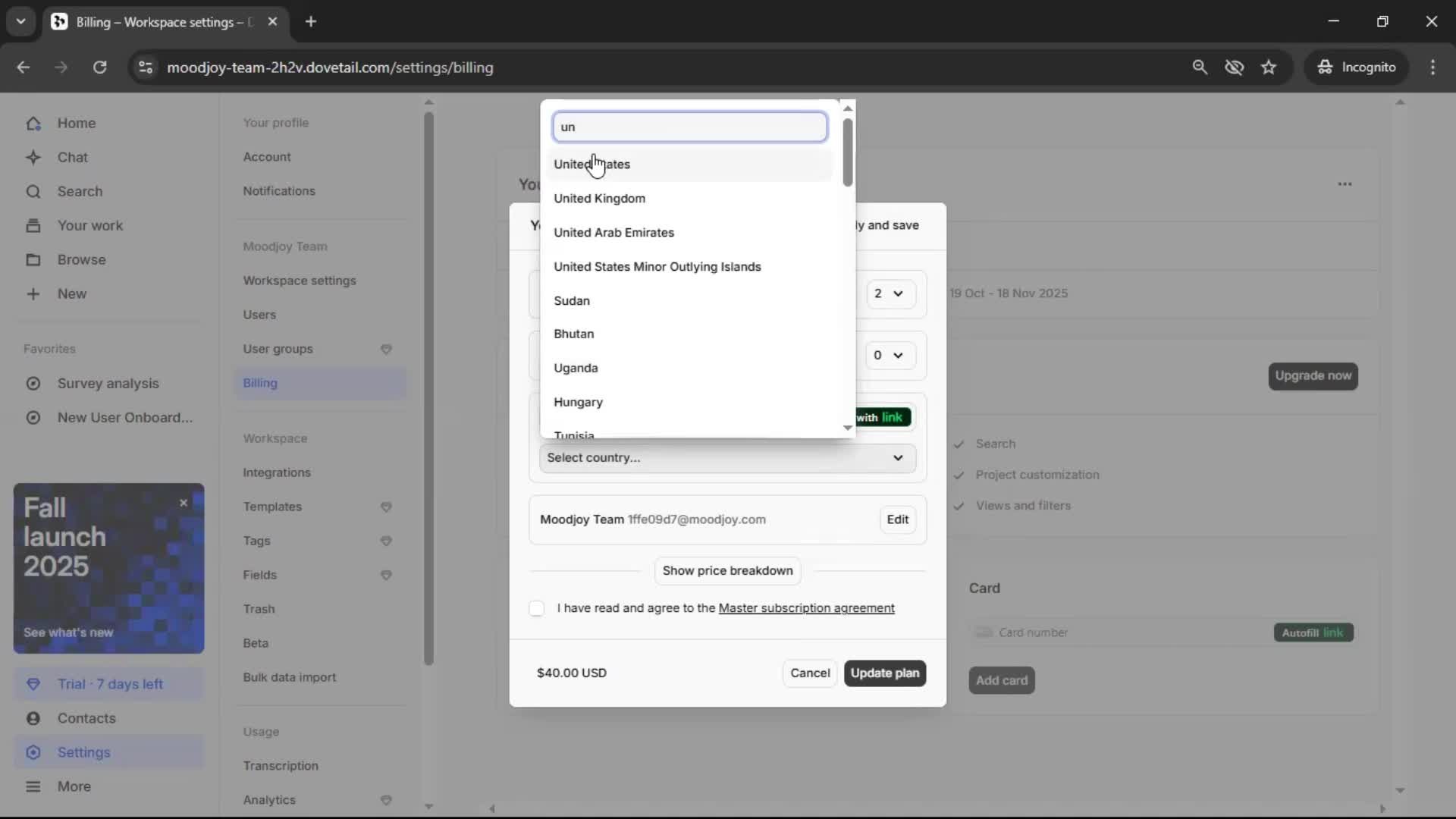 Upgrading your account screenshot