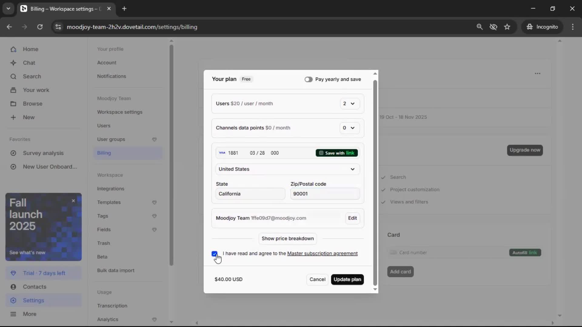 Upgrading your account screenshot