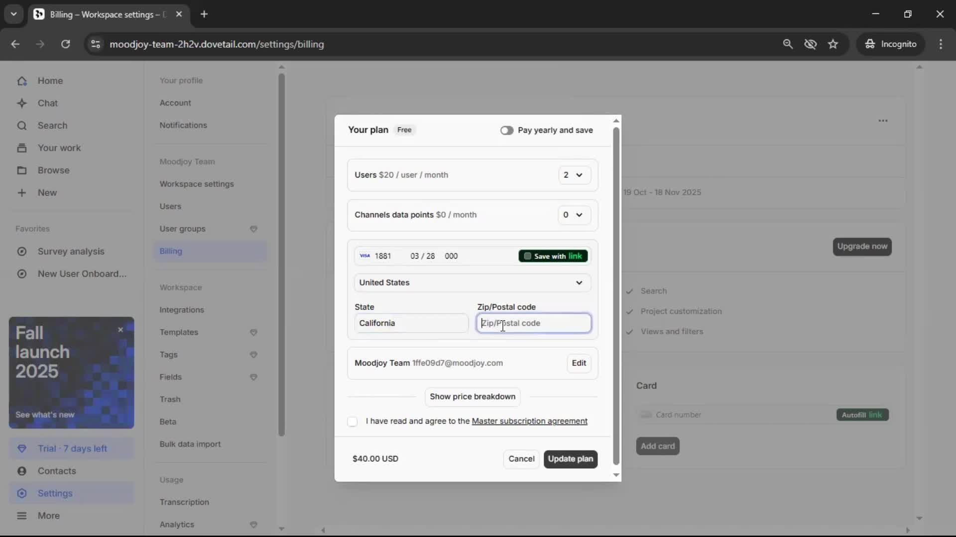 Upgrading your account screenshot