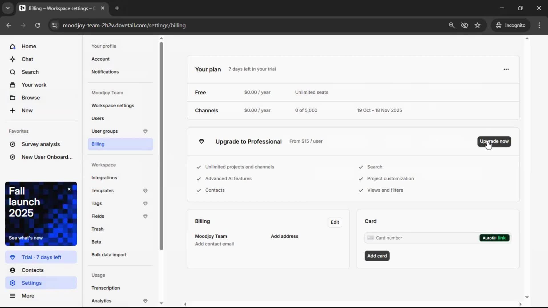 Upgrading your account on Dovetail video thumbnail