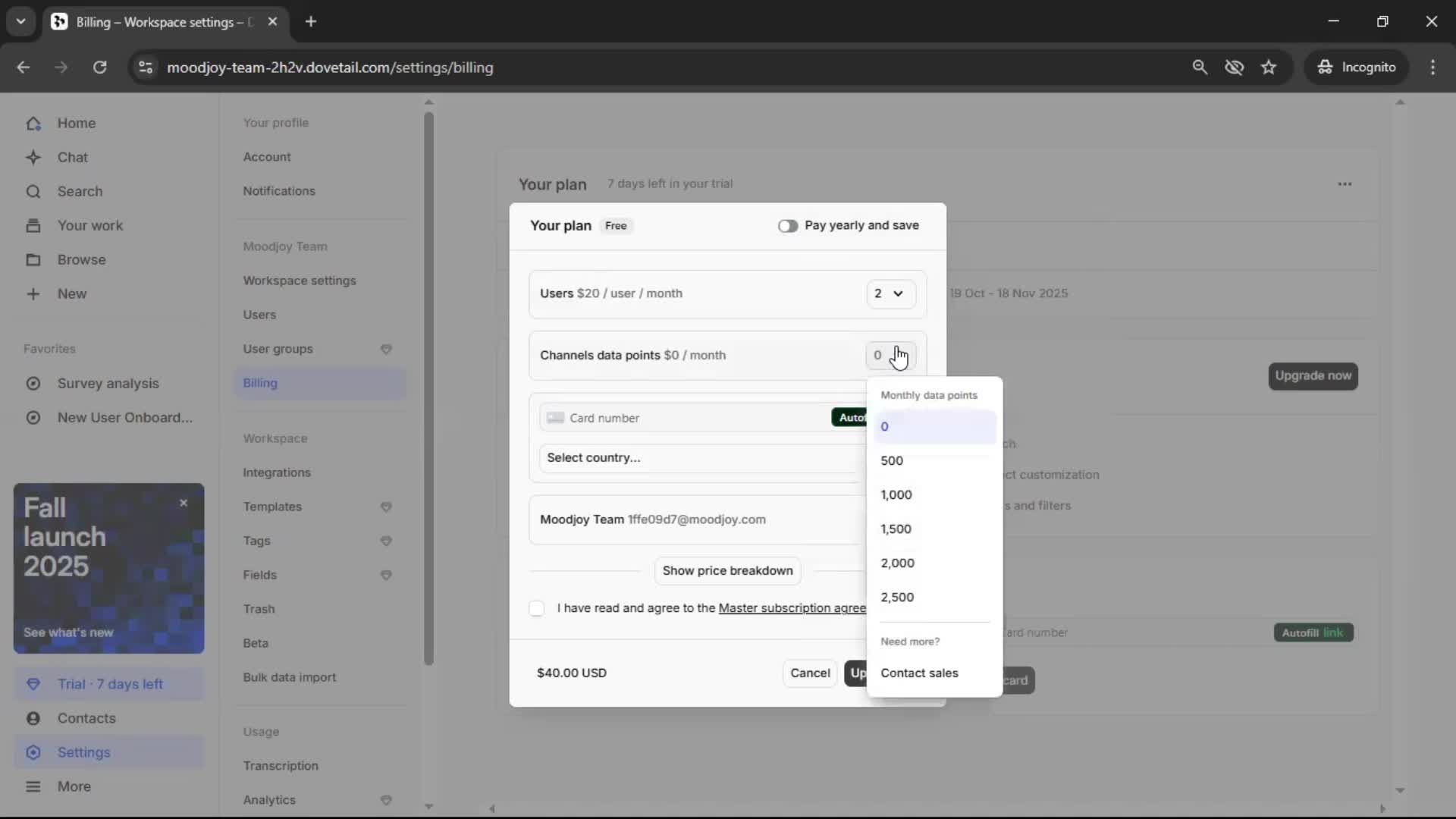 Upgrading your account screenshot