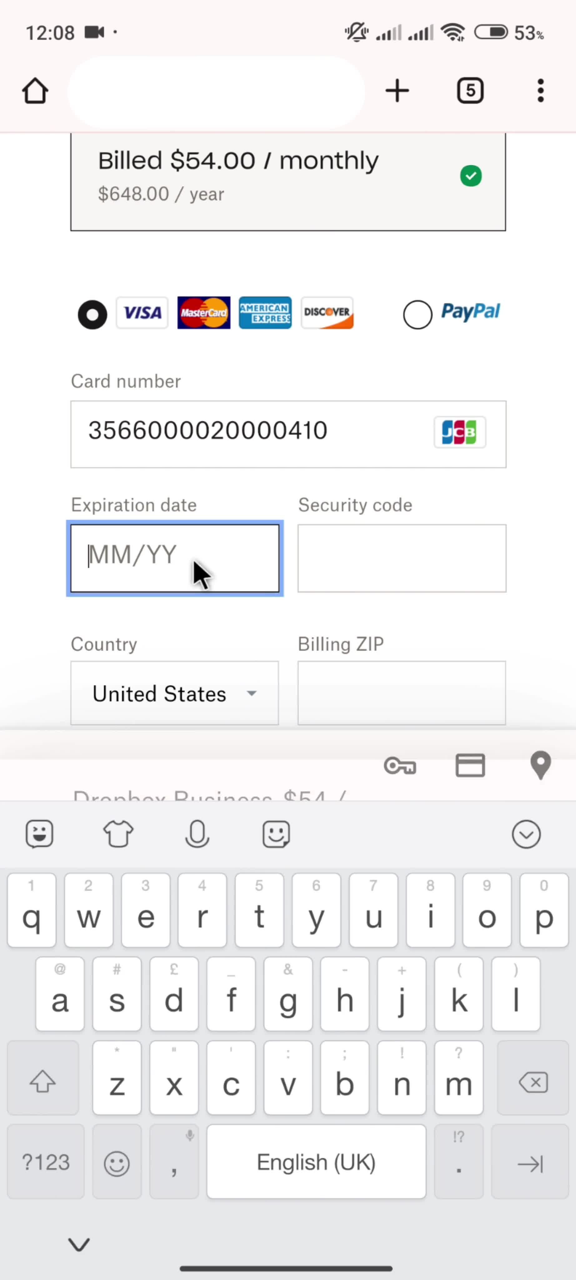 Upgrading your account screenshot
