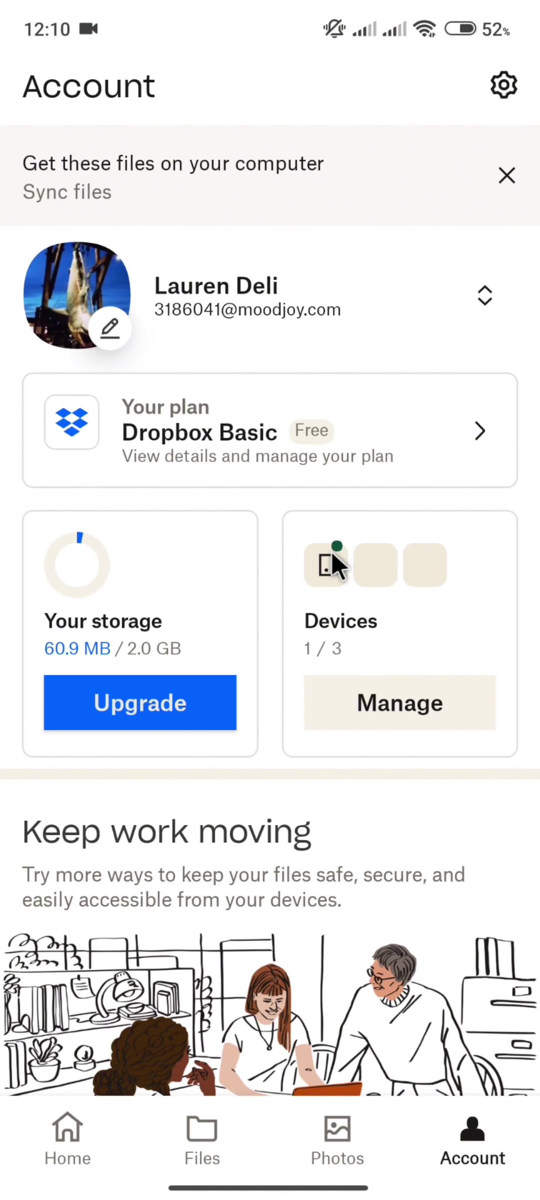 Upgrading your account screenshot