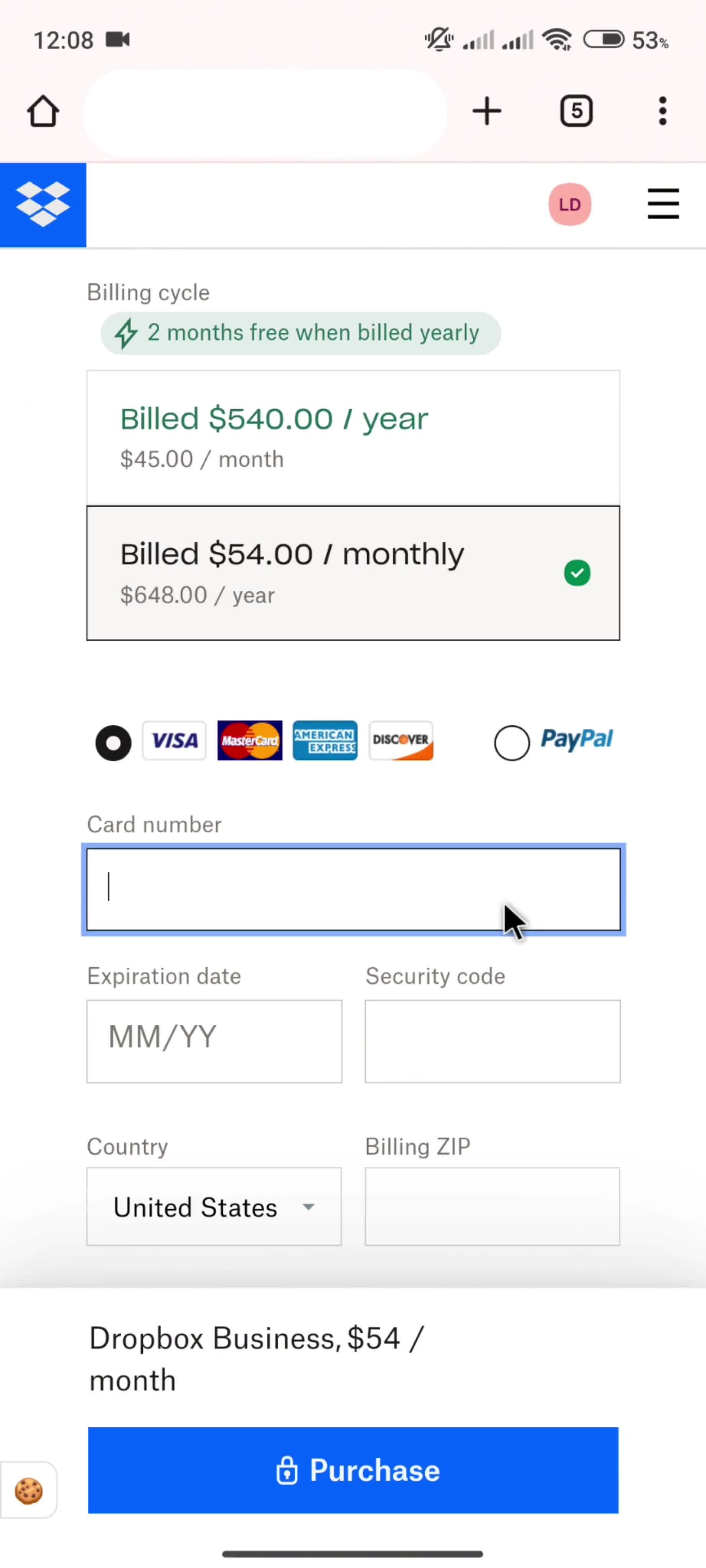 Upgrading your account screenshot