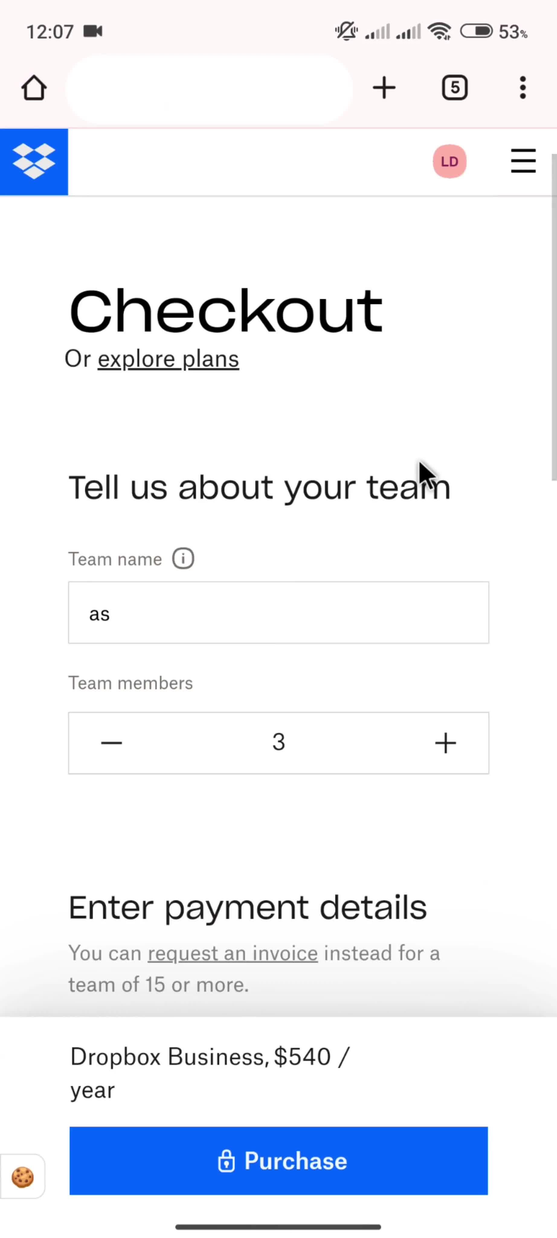 Upgrading your account screenshot