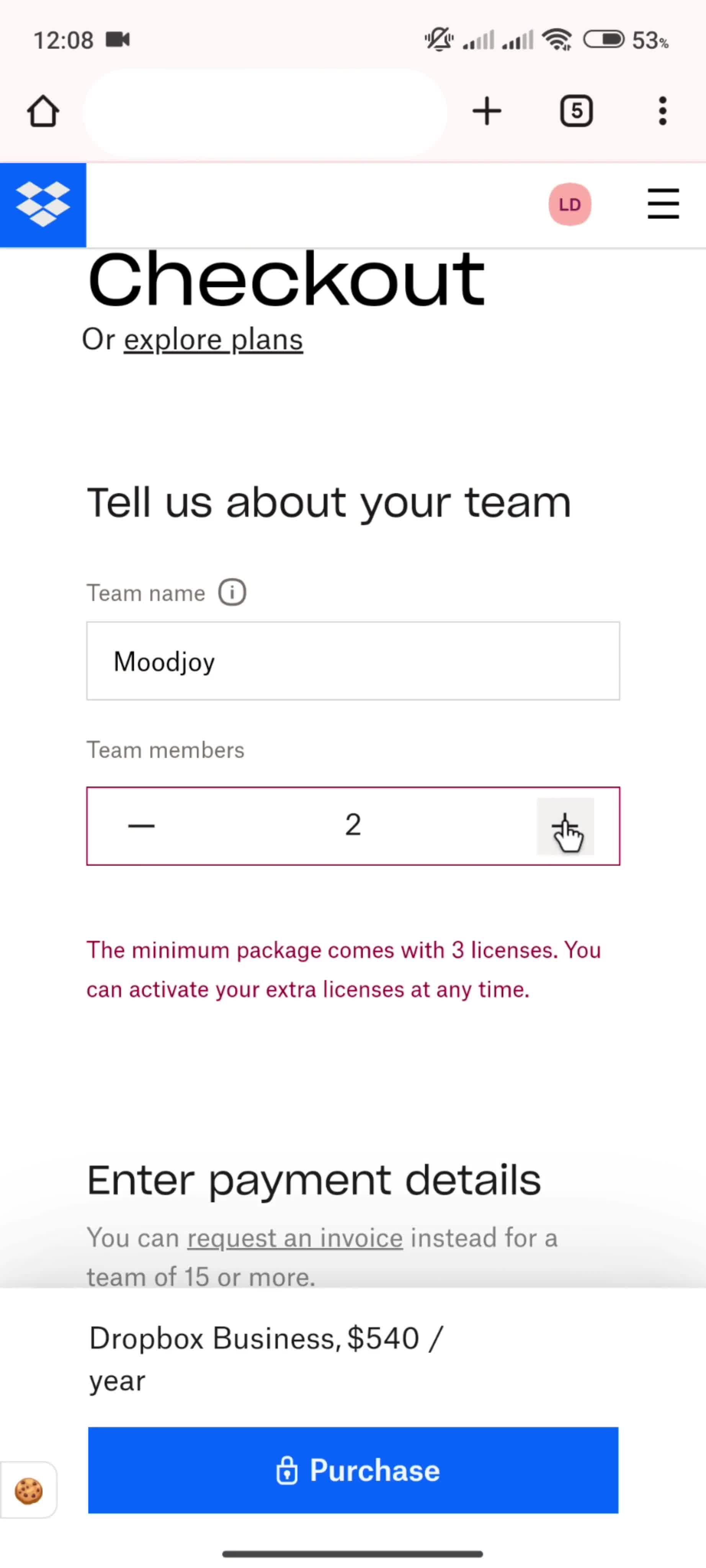 Upgrading your account screenshot