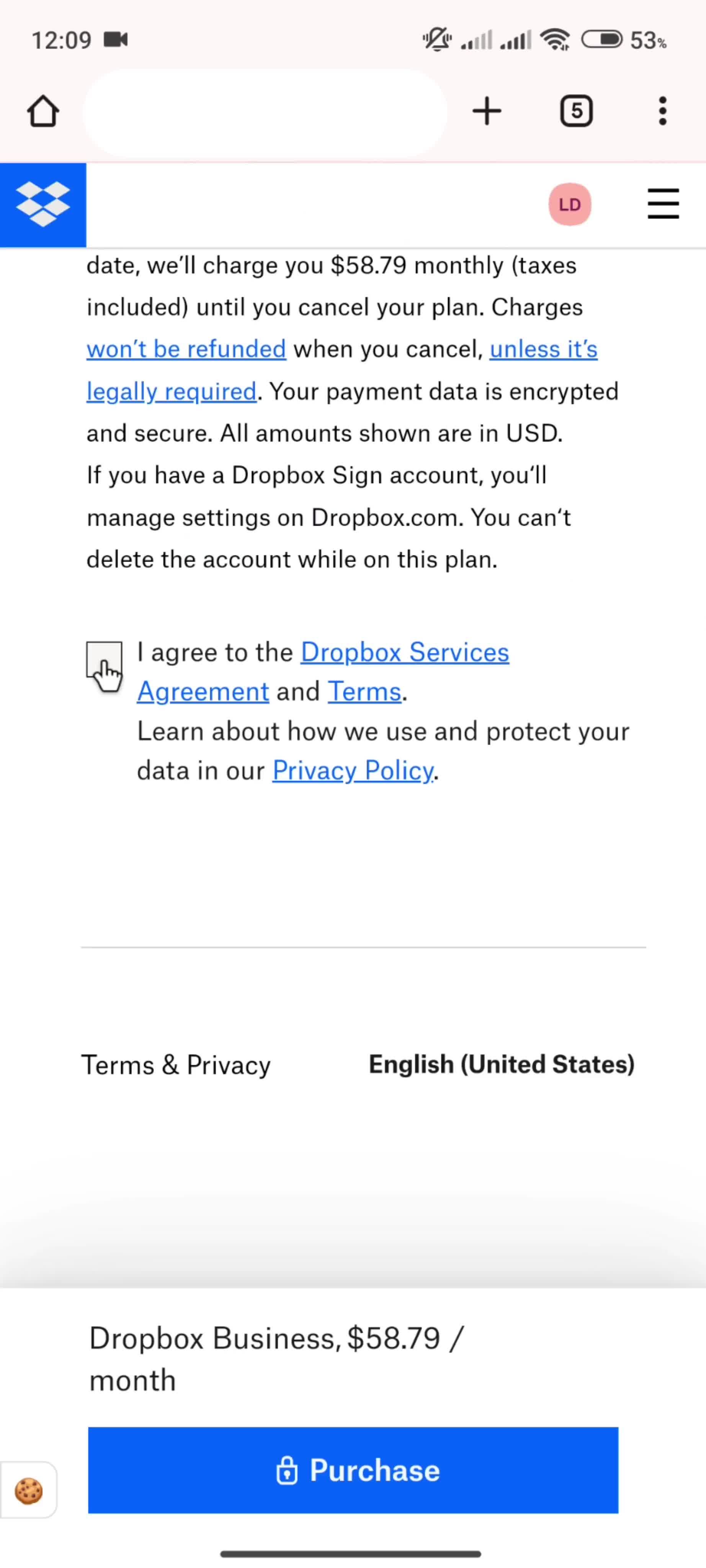 Upgrading your account screenshot