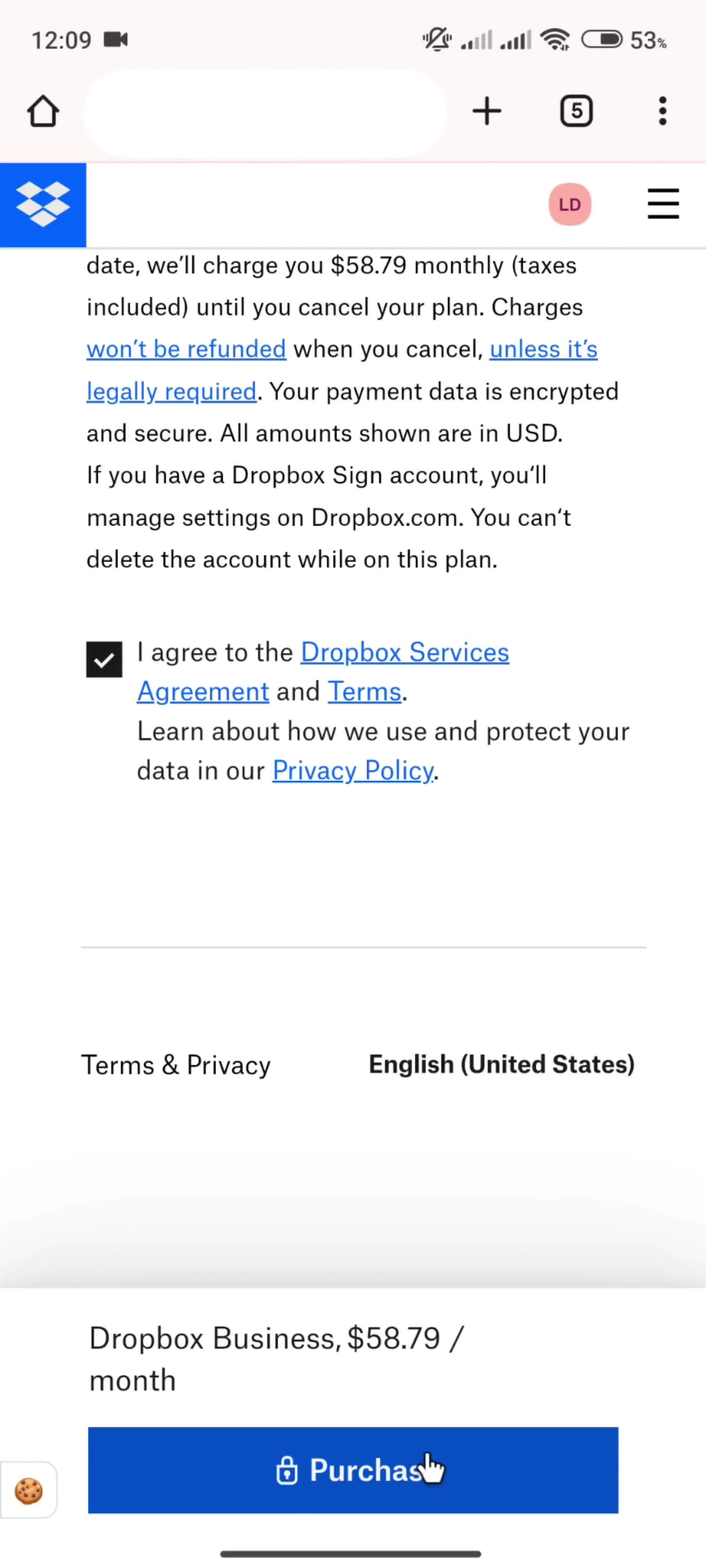 Upgrading your account screenshot