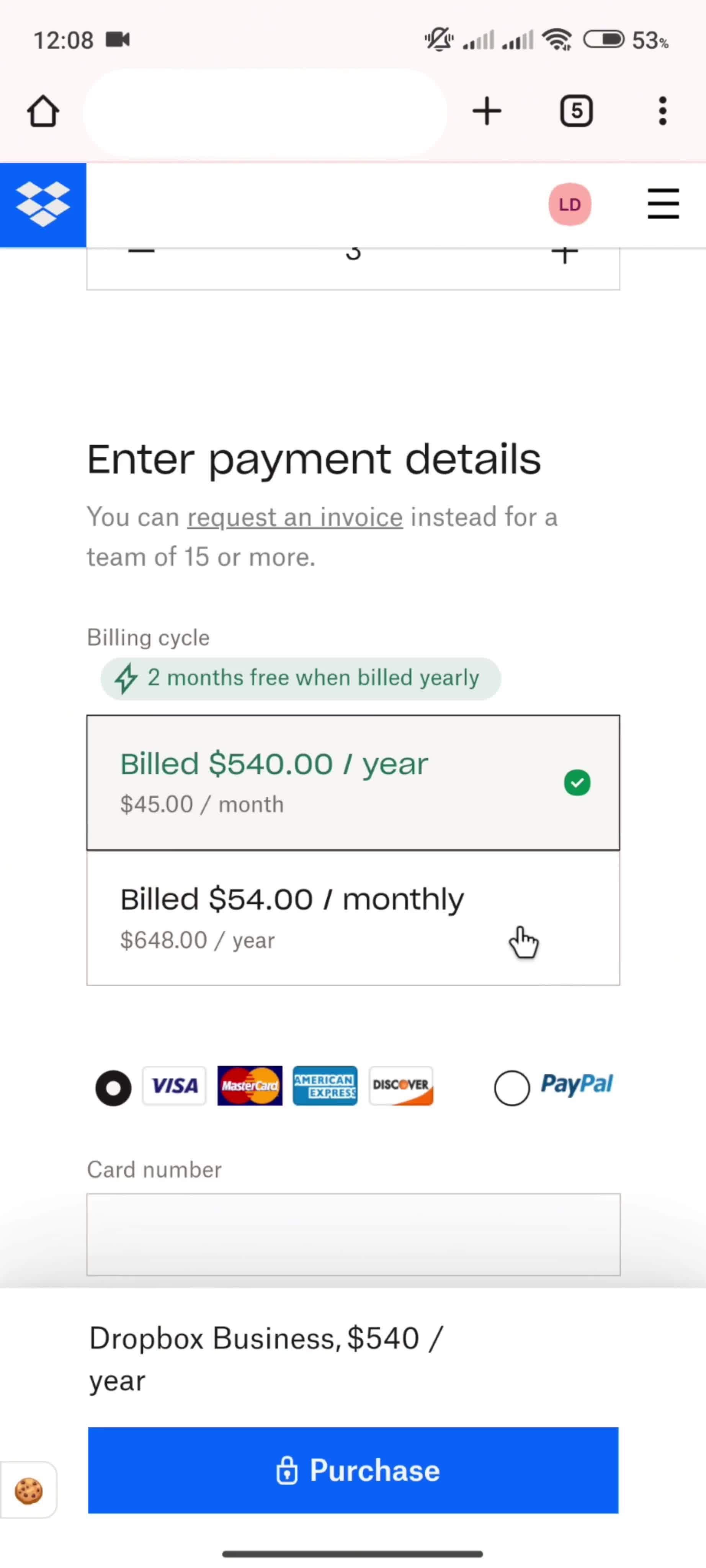 Upgrading your account screenshot