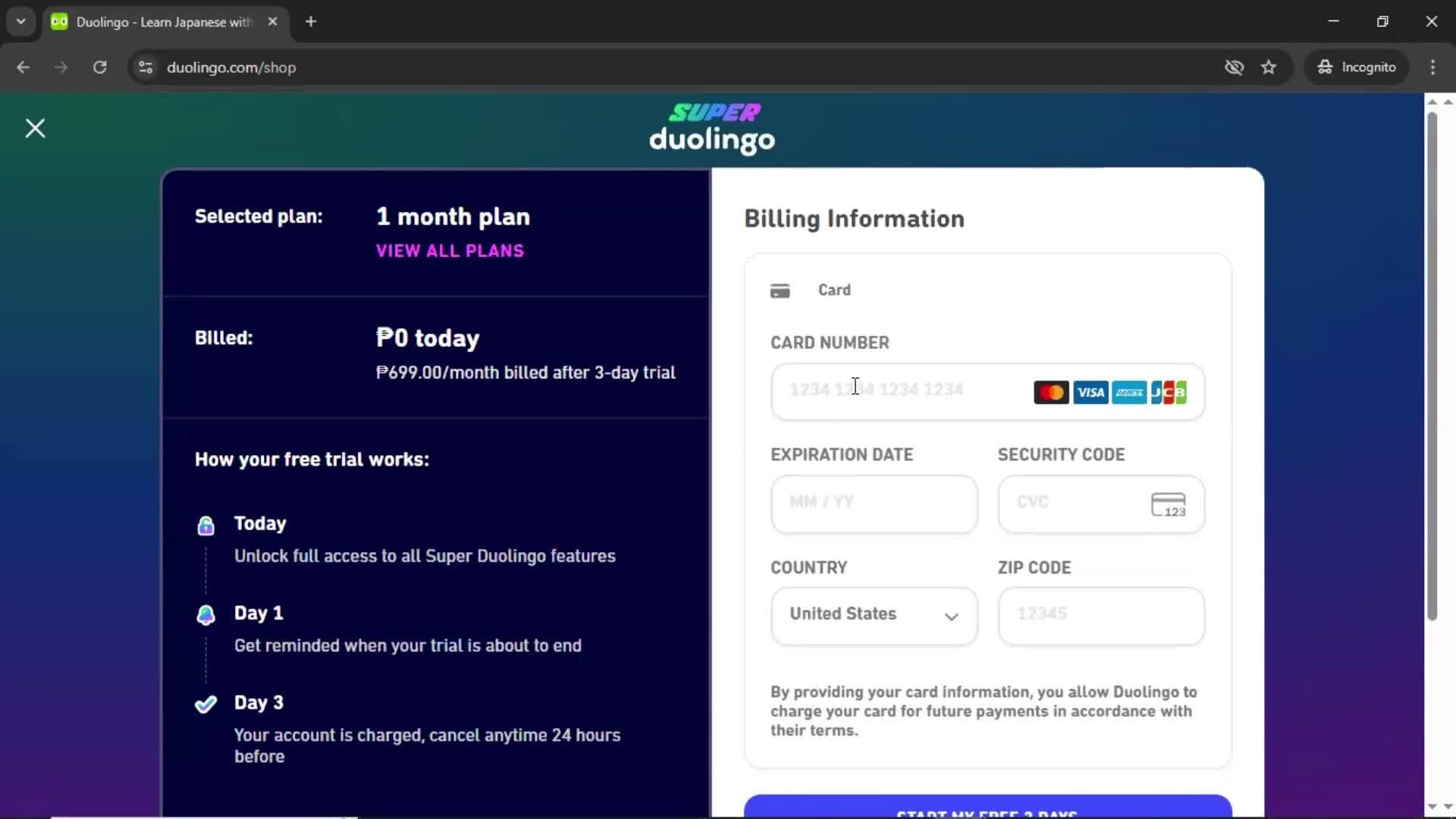 Upgrading your account screenshot