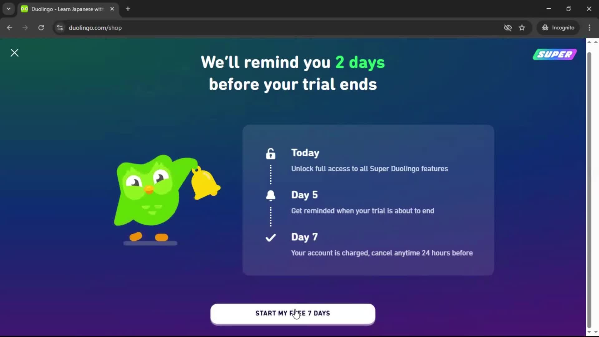 Upgrading your account screenshot