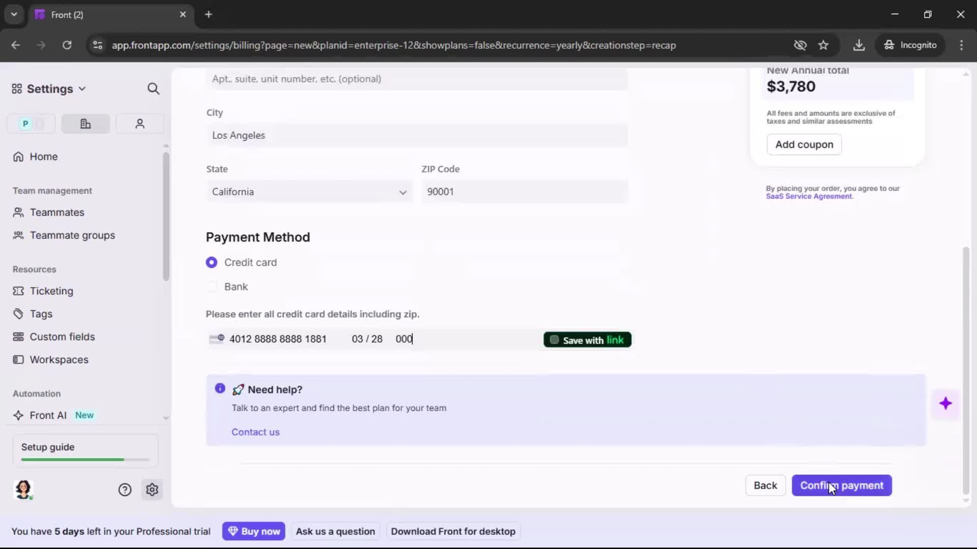 Upgrading your account screenshot