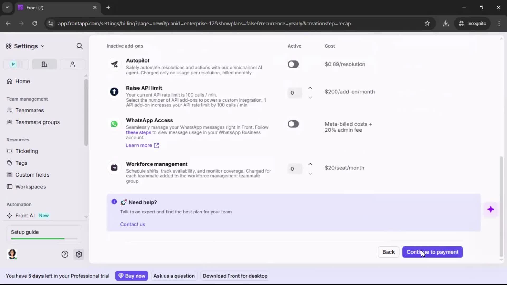 Upgrading your account screenshot