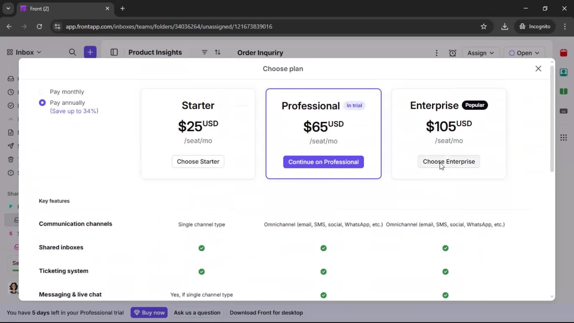 Upgrading your account screenshot