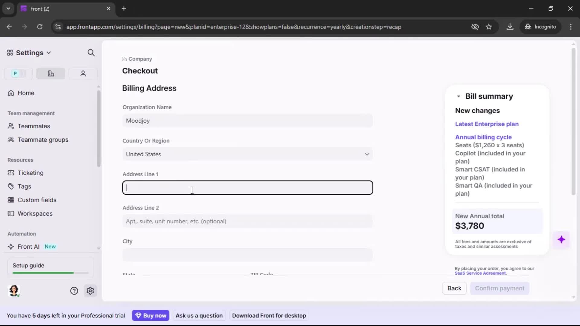 Upgrading your account screenshot