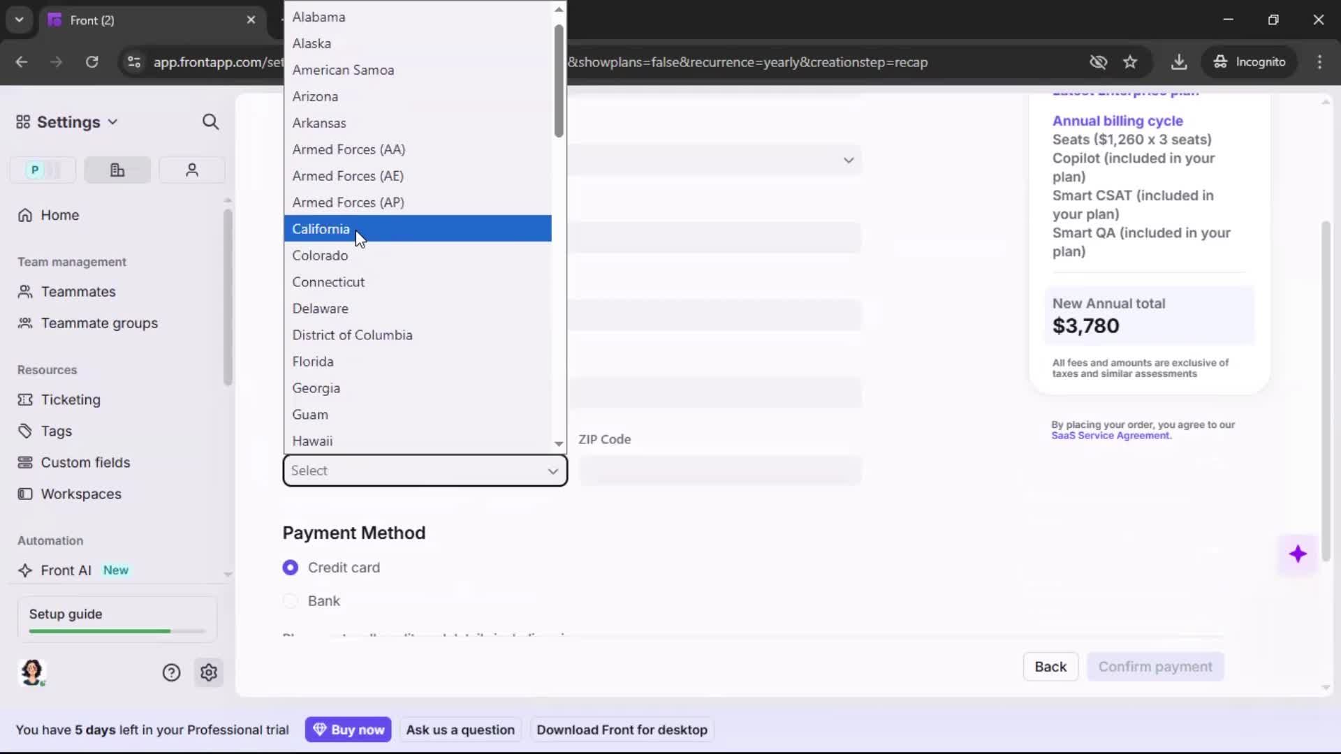 Upgrading your account screenshot
