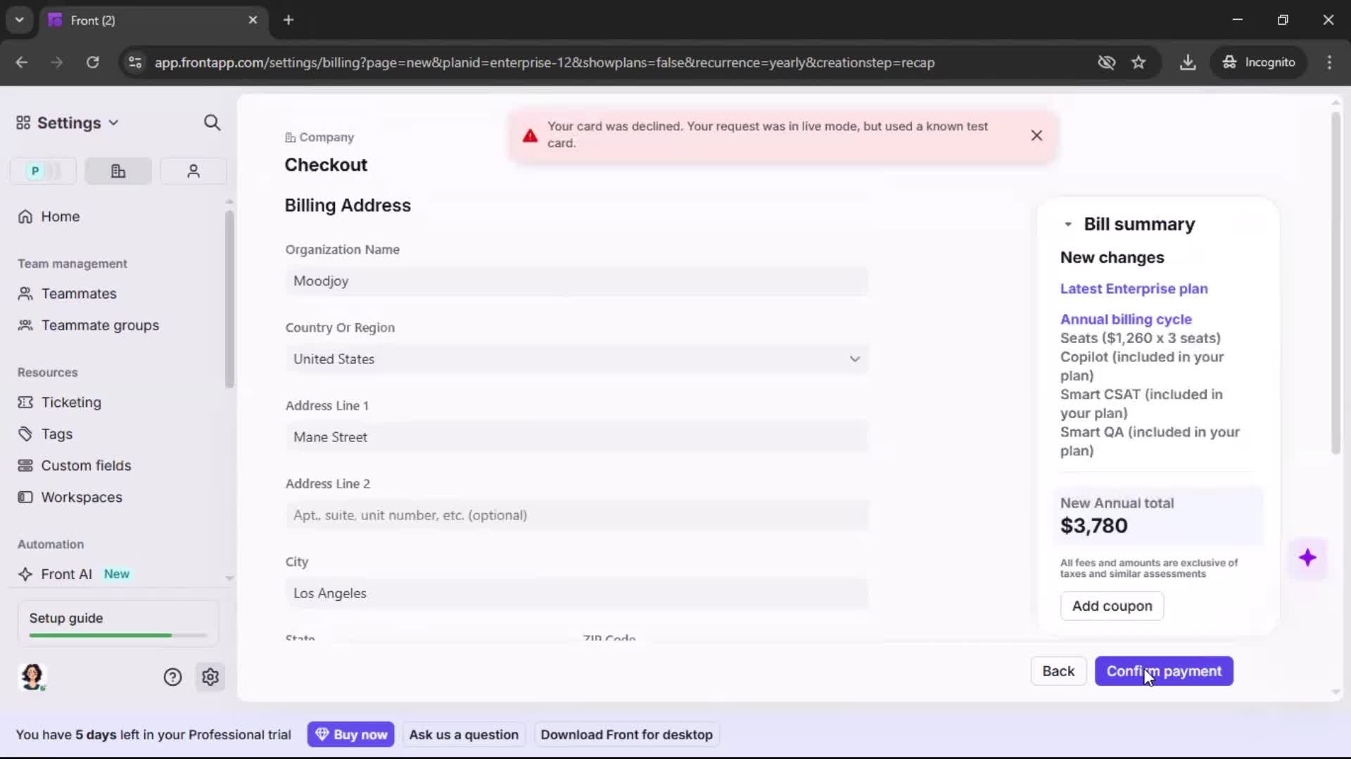 Upgrading your account screenshot