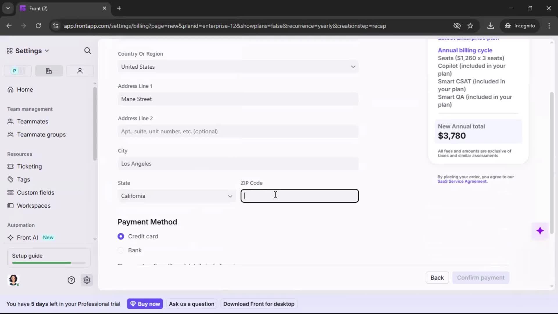 Upgrading your account screenshot