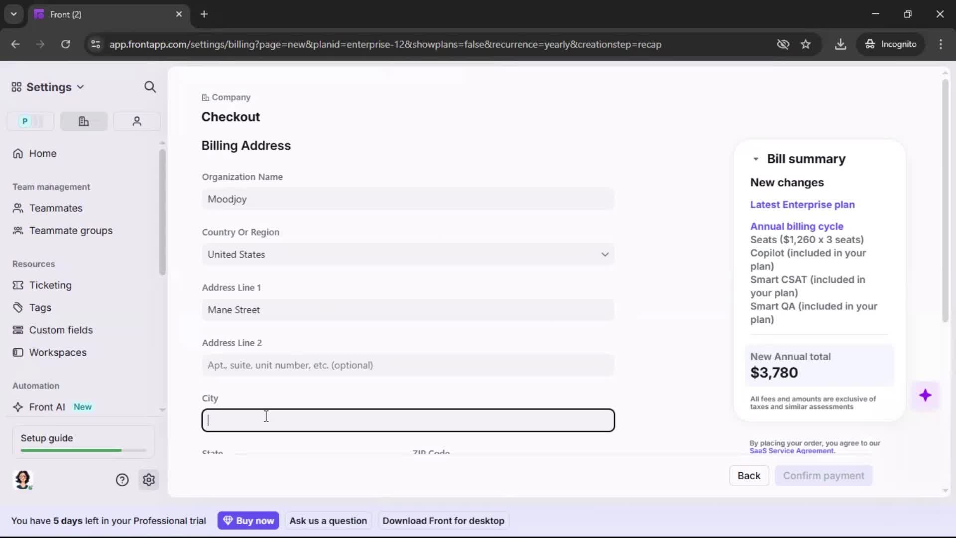 Upgrading your account screenshot