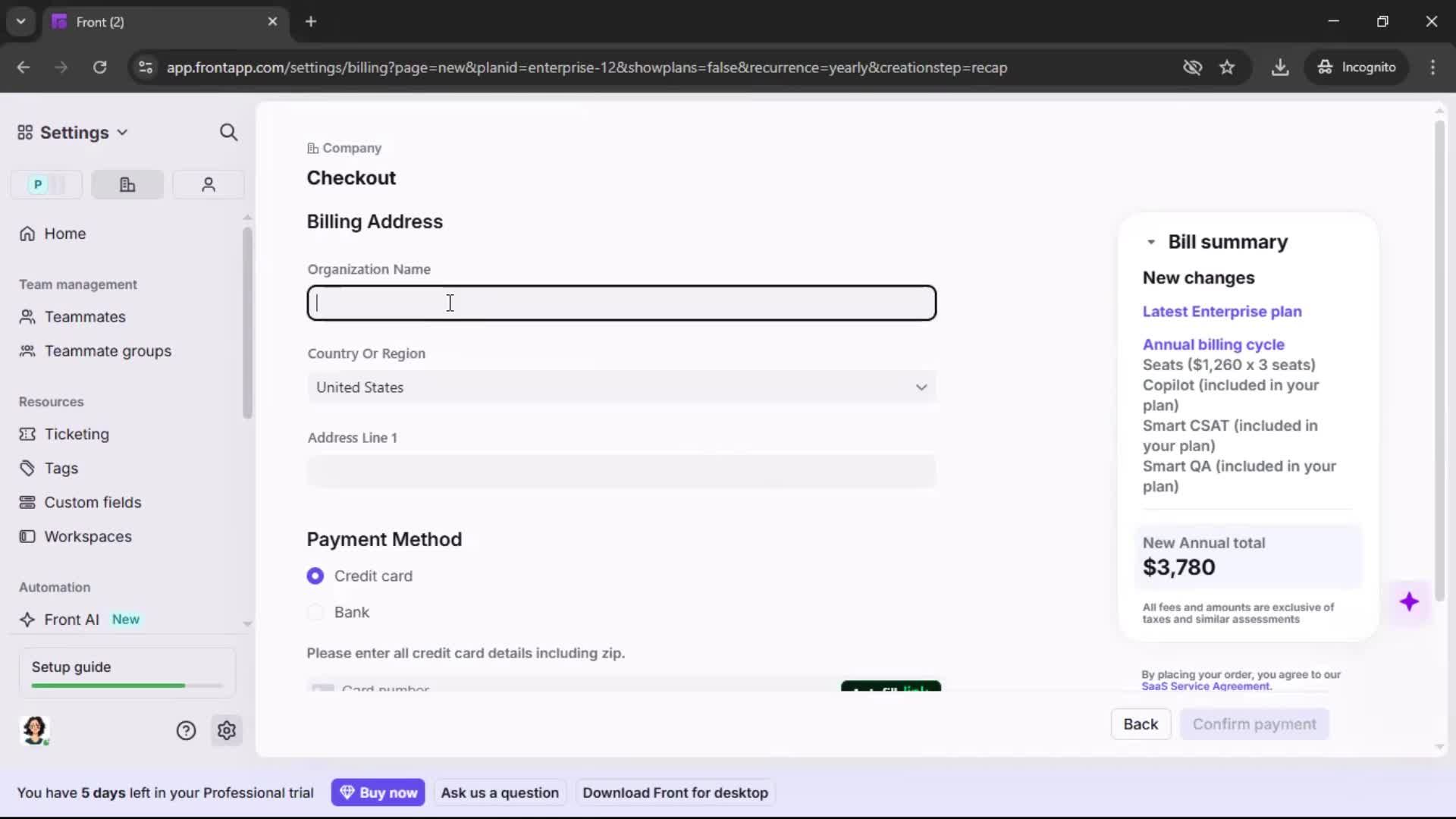 Upgrading your account screenshot