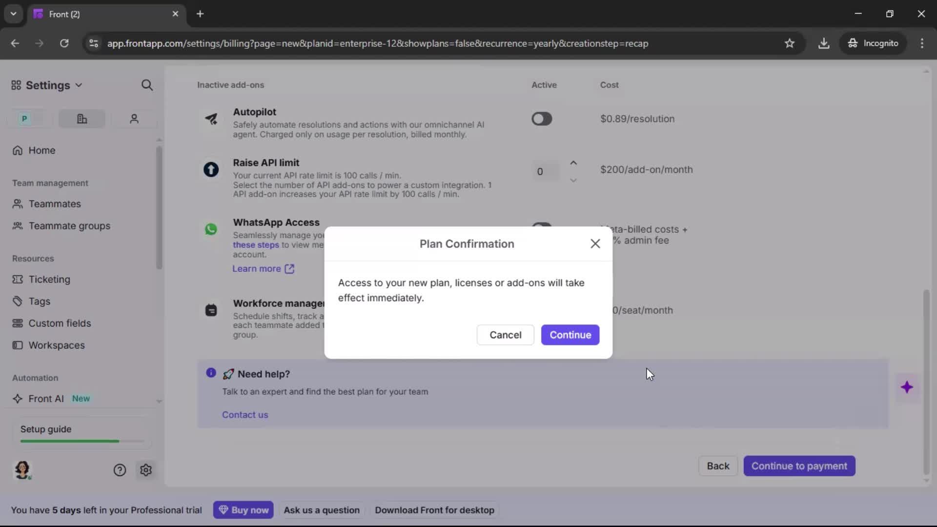 Upgrading your account screenshot