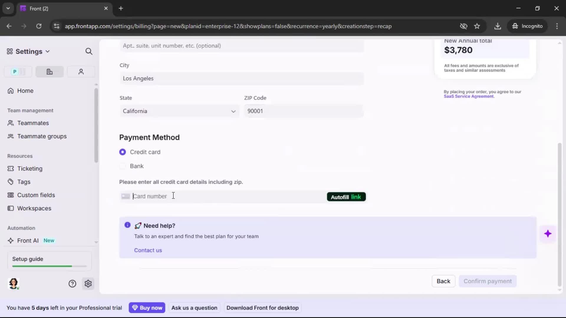 Upgrading your account screenshot