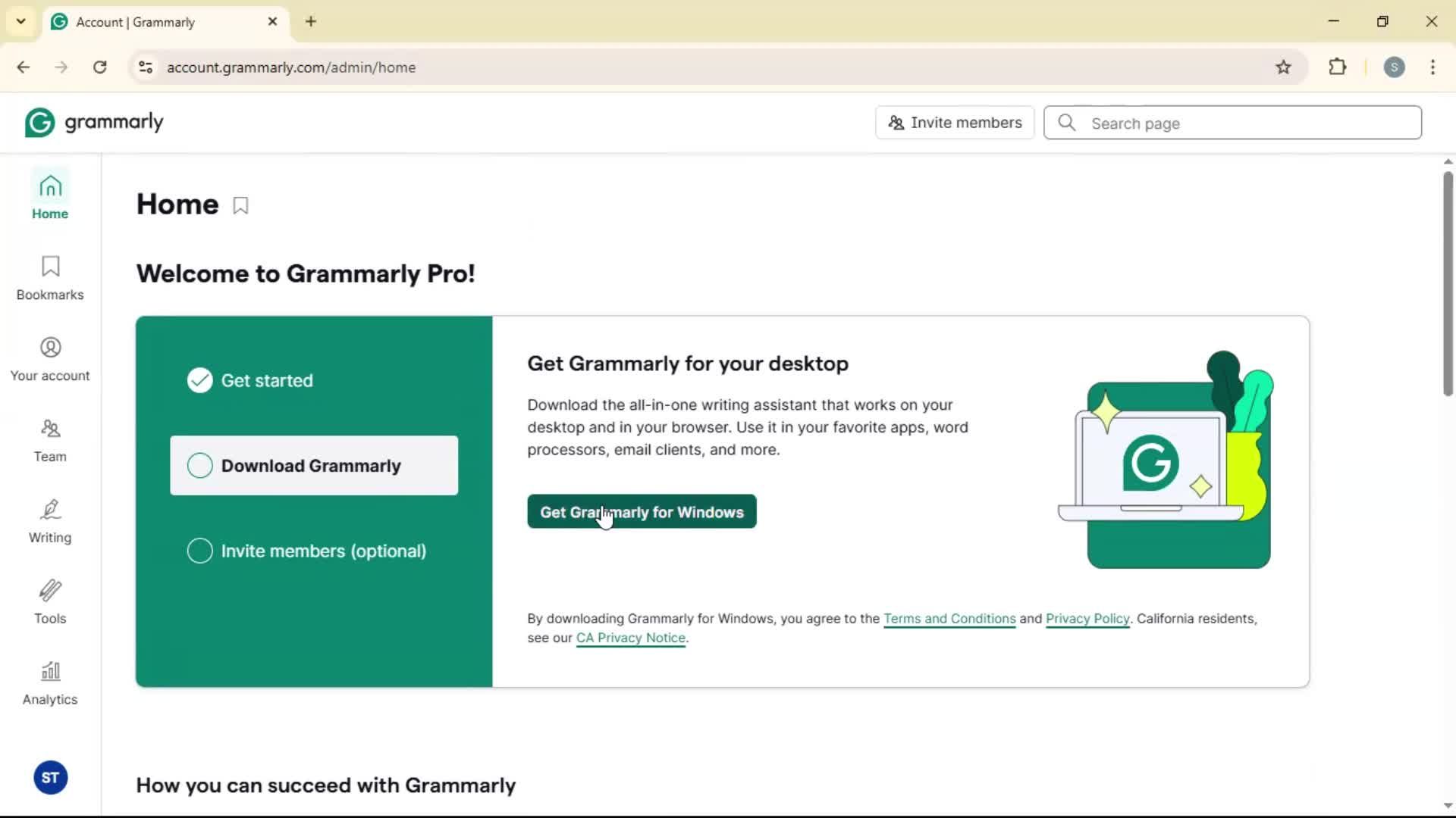 Upgrading your account screenshot