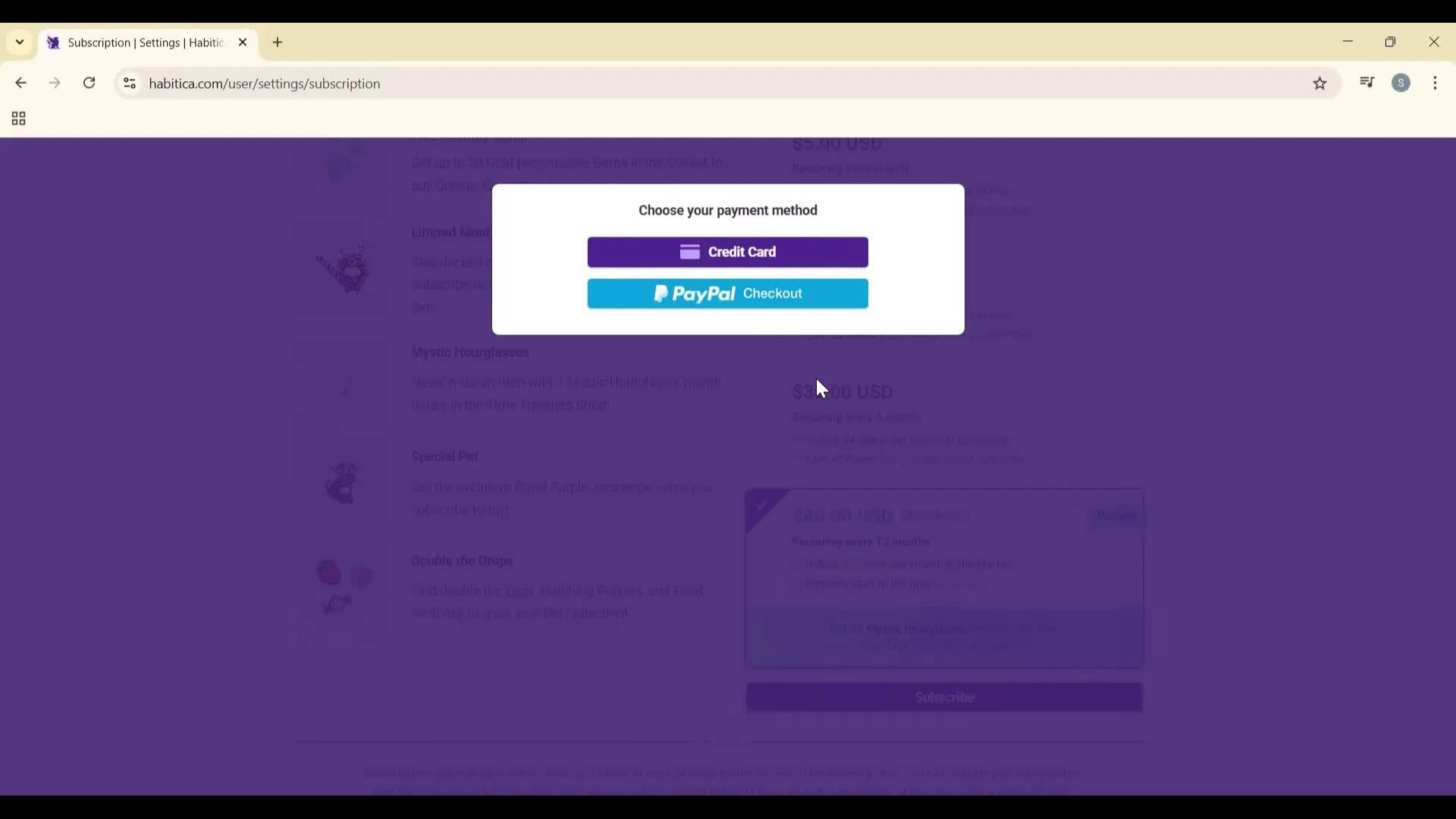 Upgrading your account screenshot