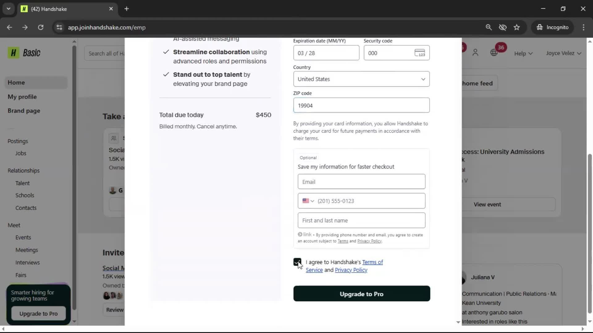 Upgrading your account screenshot