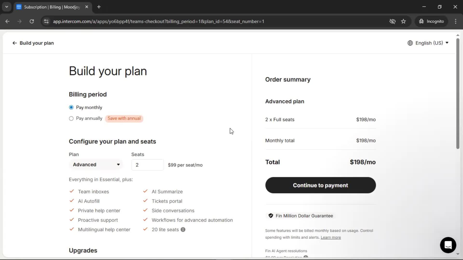 Upgrading your account screenshot