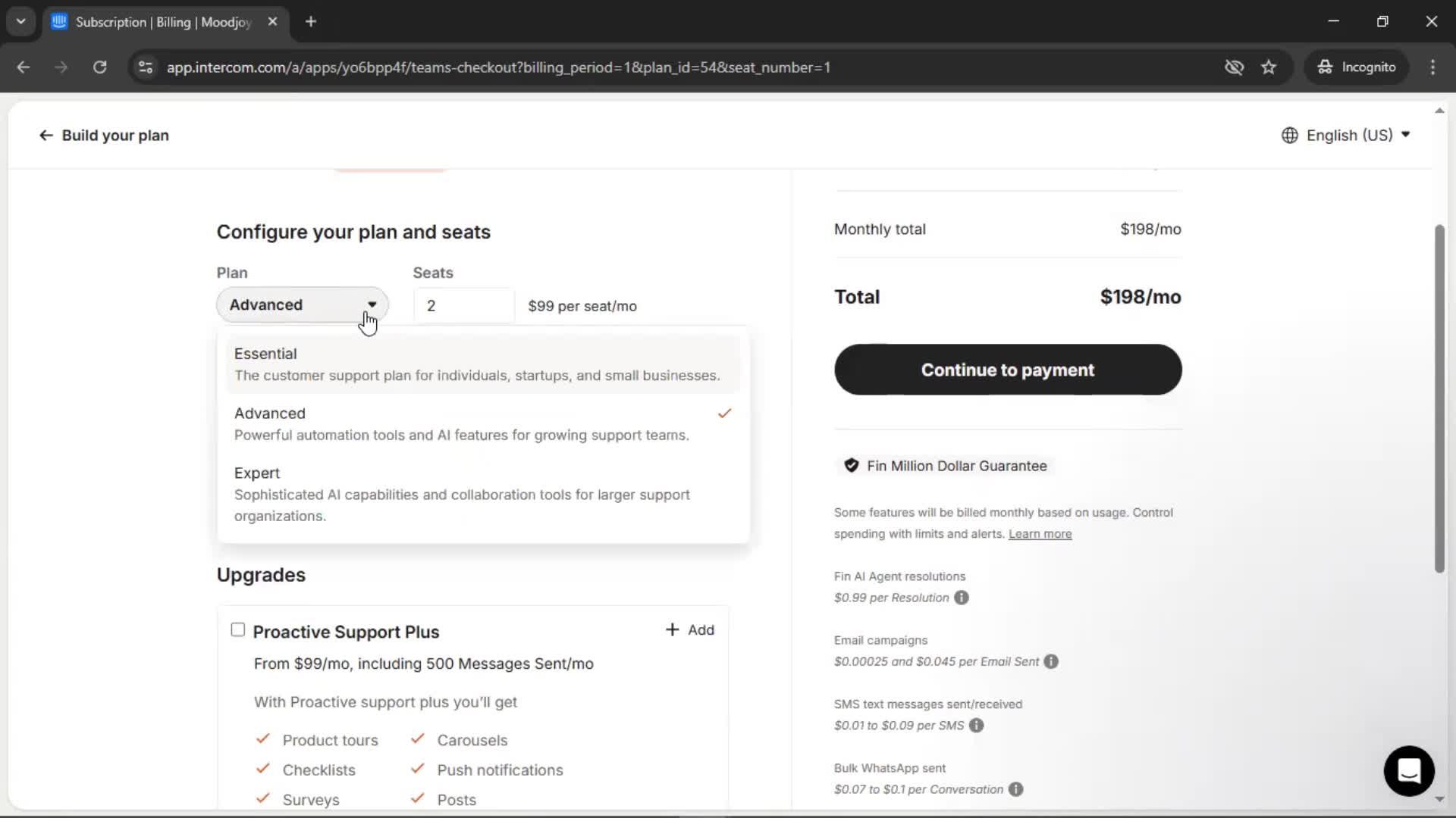 Upgrading your account screenshot