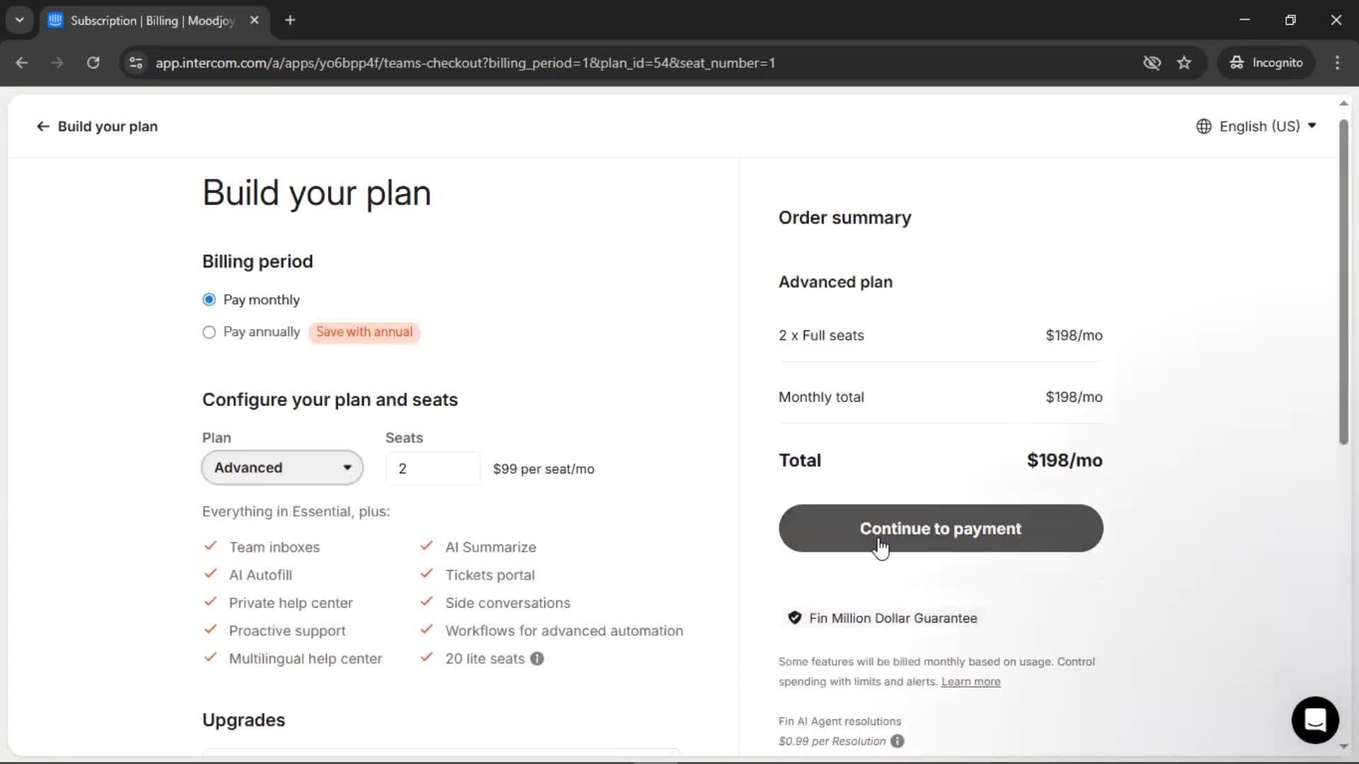 Upgrading your account screenshot