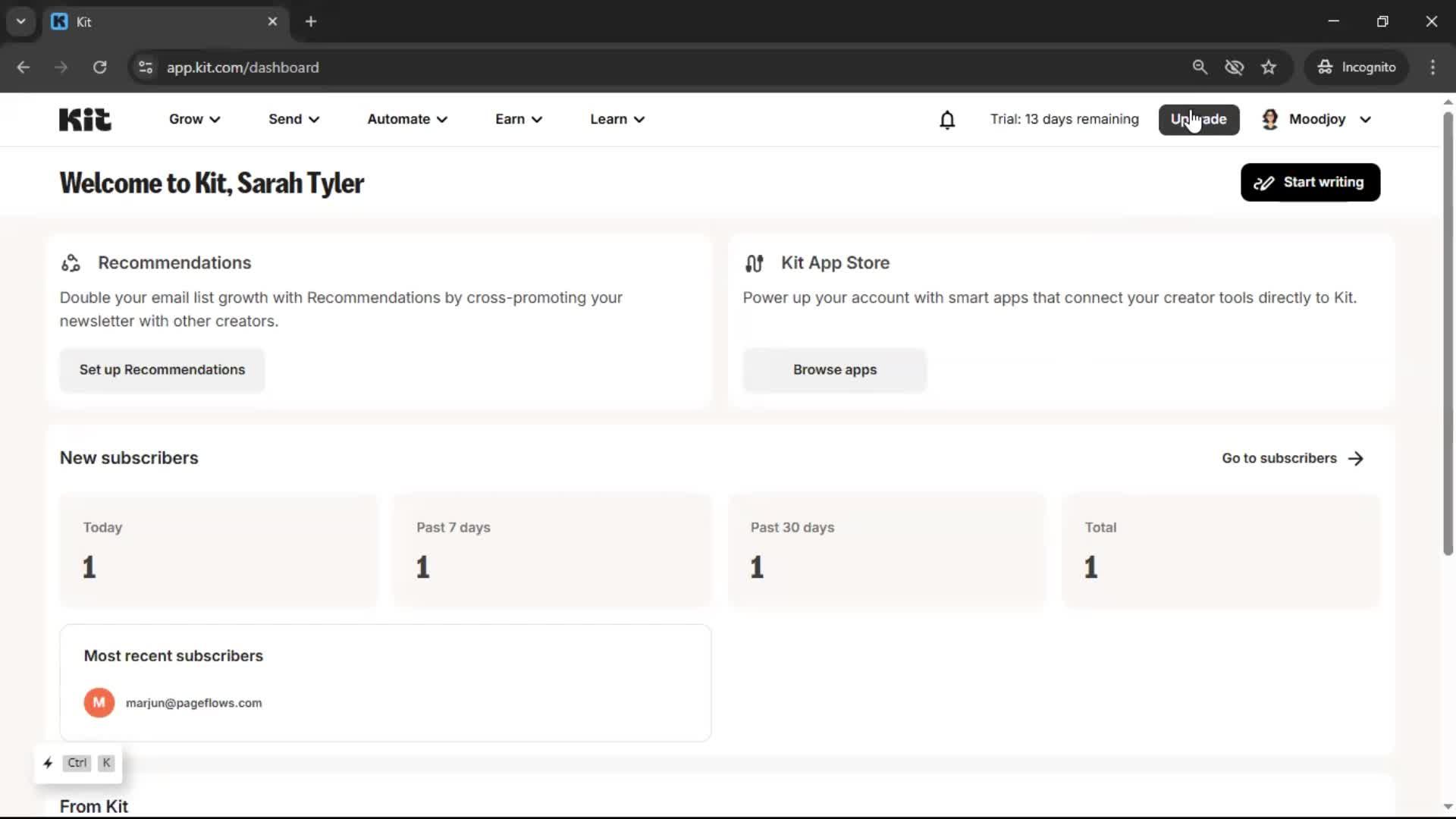 Upgrading your account screenshot