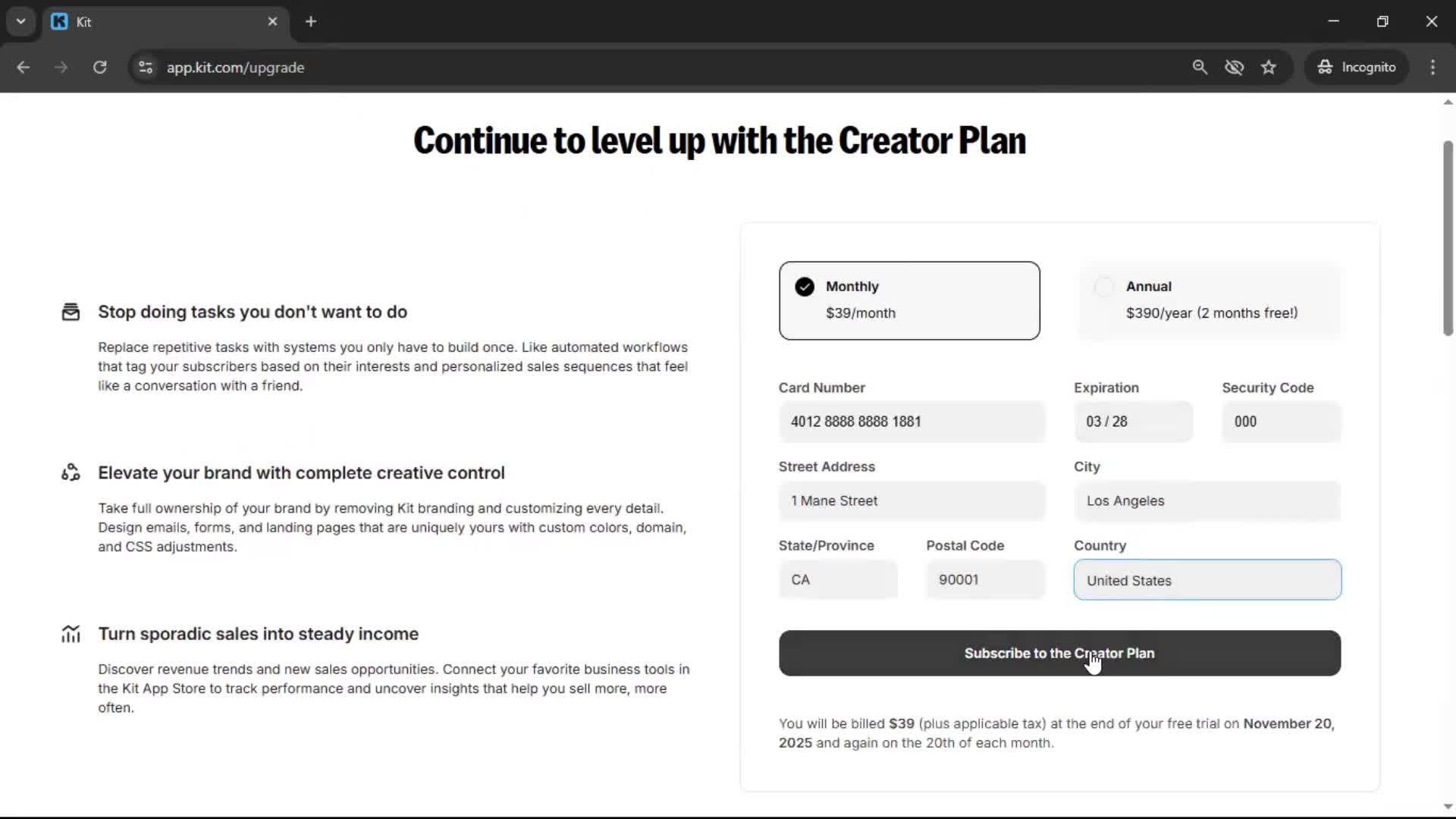 Upgrading your account screenshot