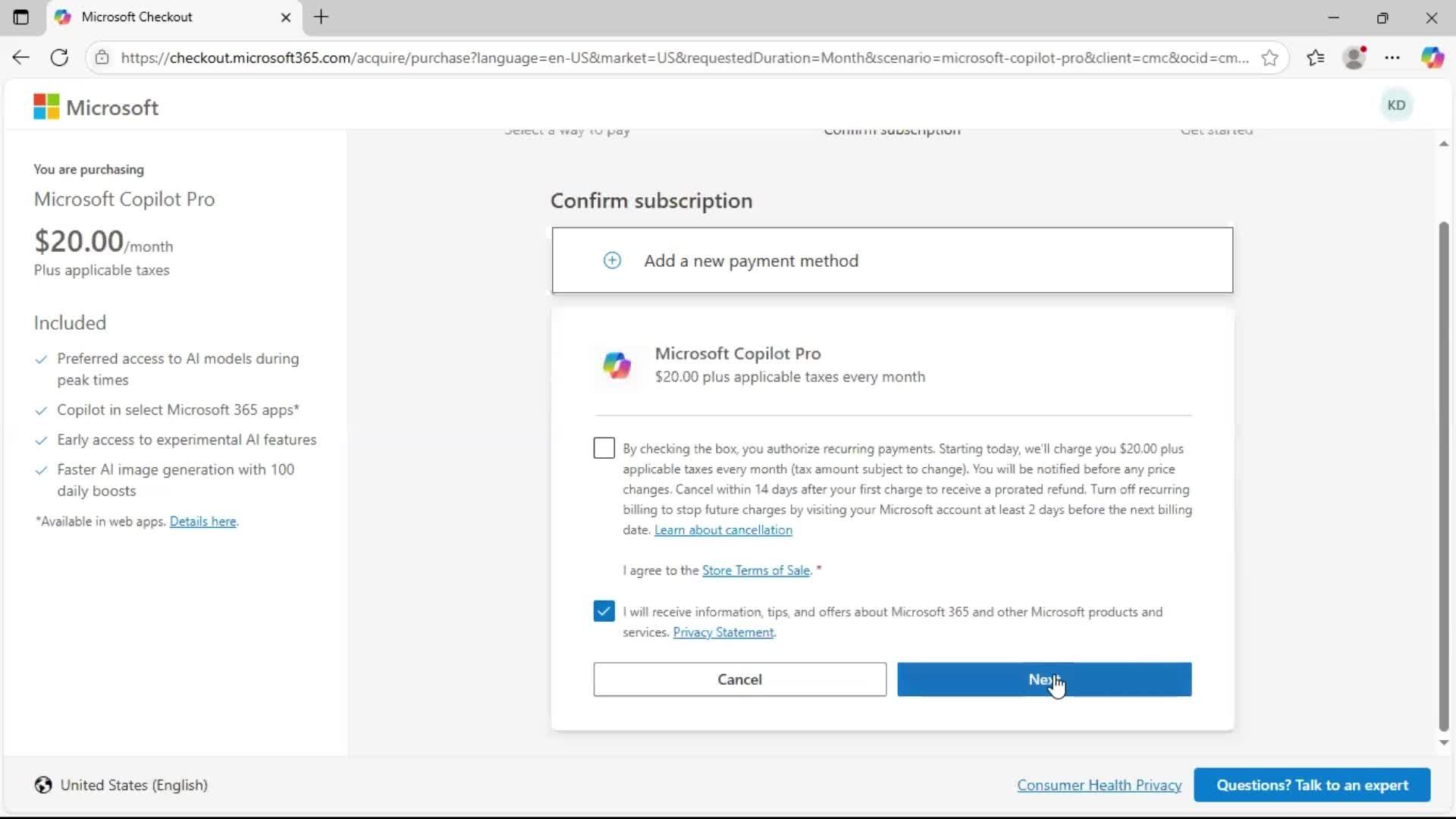 Upgrading your account screenshot